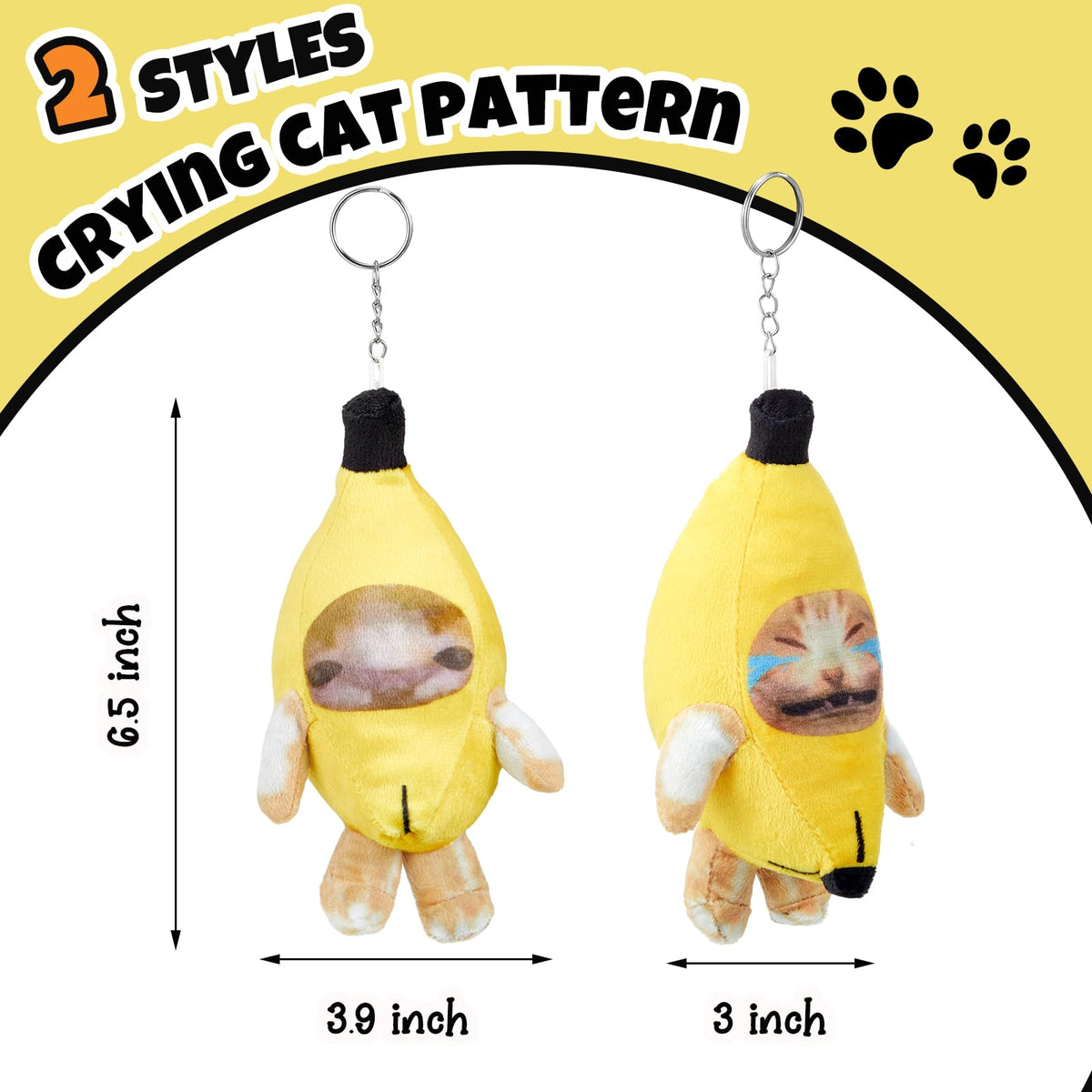 Shappy 2 Pcs Happy Crying Banana Cat Keychain – Sound Making Plush Backpack Charm