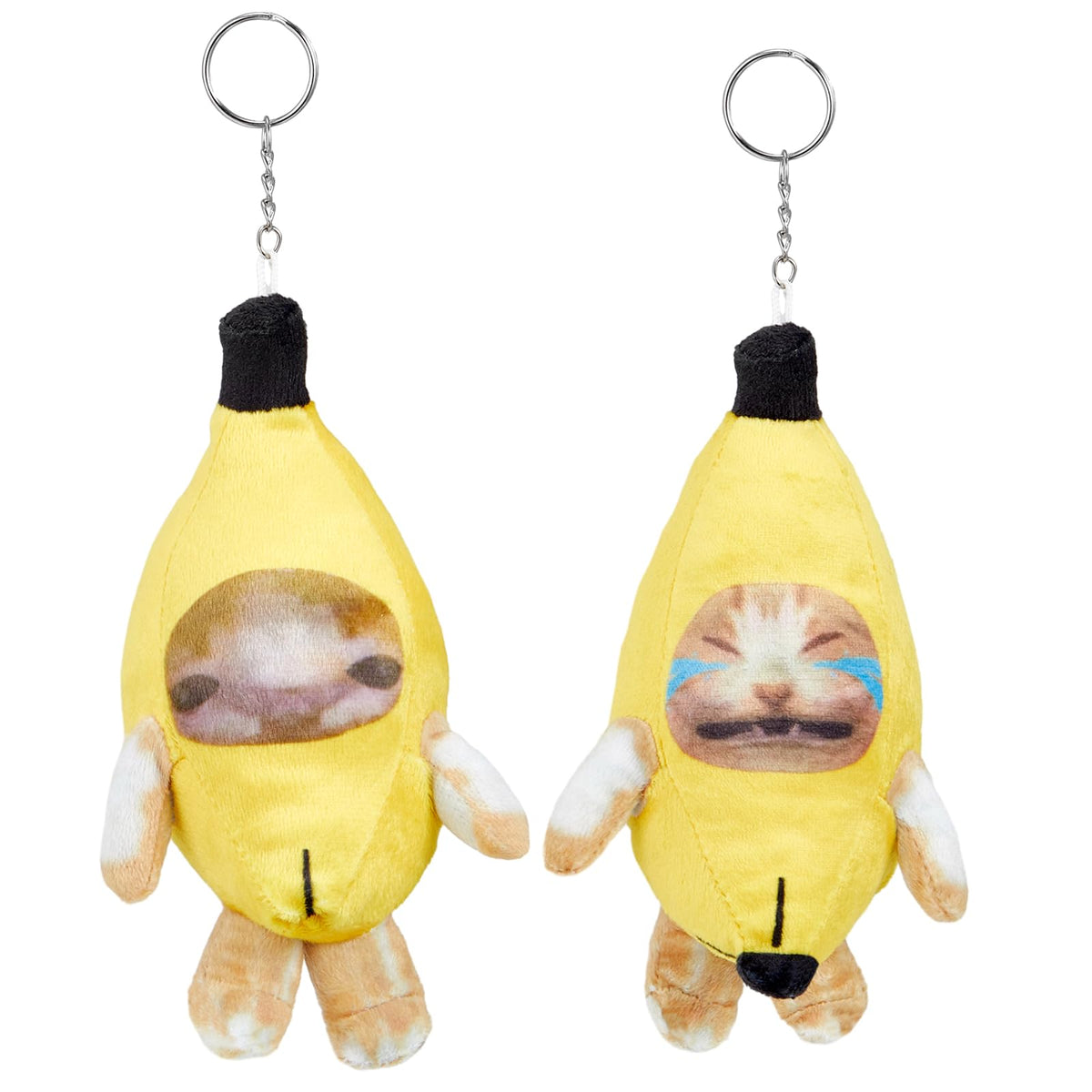 Shappy 2 Pcs Happy Crying Banana Cat Keychain – Sound Making Plush Backpack Charm
