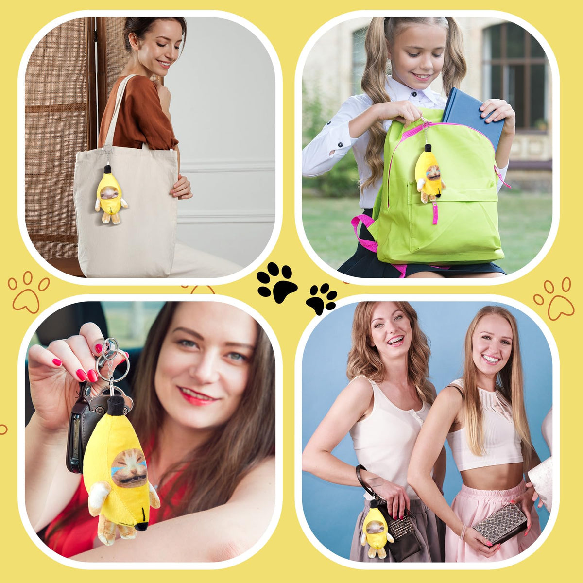 Shappy 2 Pcs Happy Crying Banana Cat Keychain – Sound Making Plush Backpack Charm