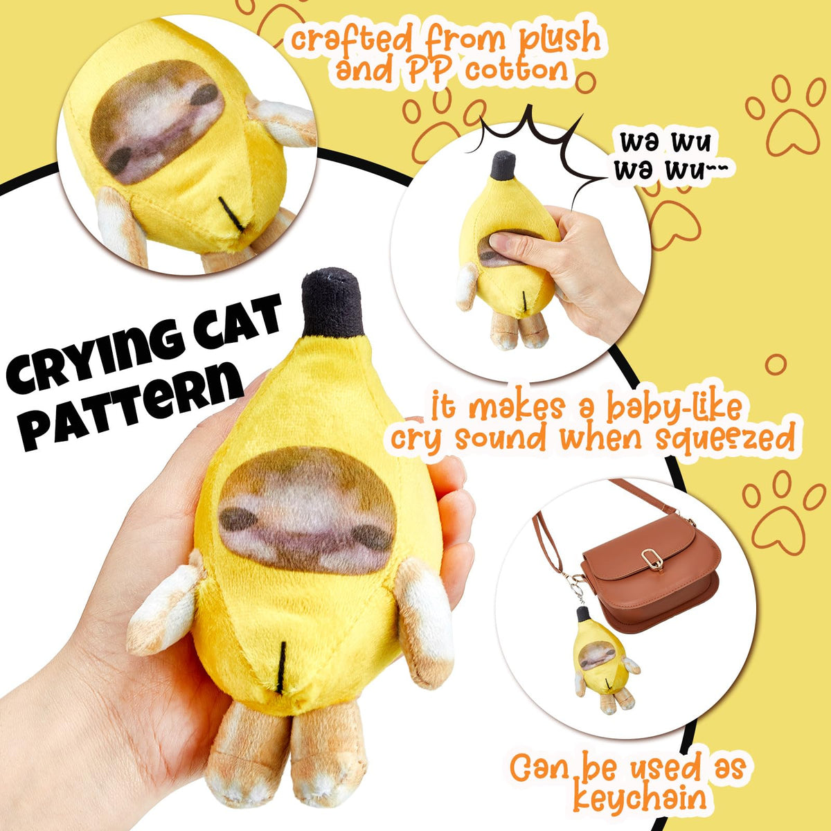 Shappy 2 Pcs Happy Crying Banana Cat Keychain – Sound Making Plush Backpack Charm