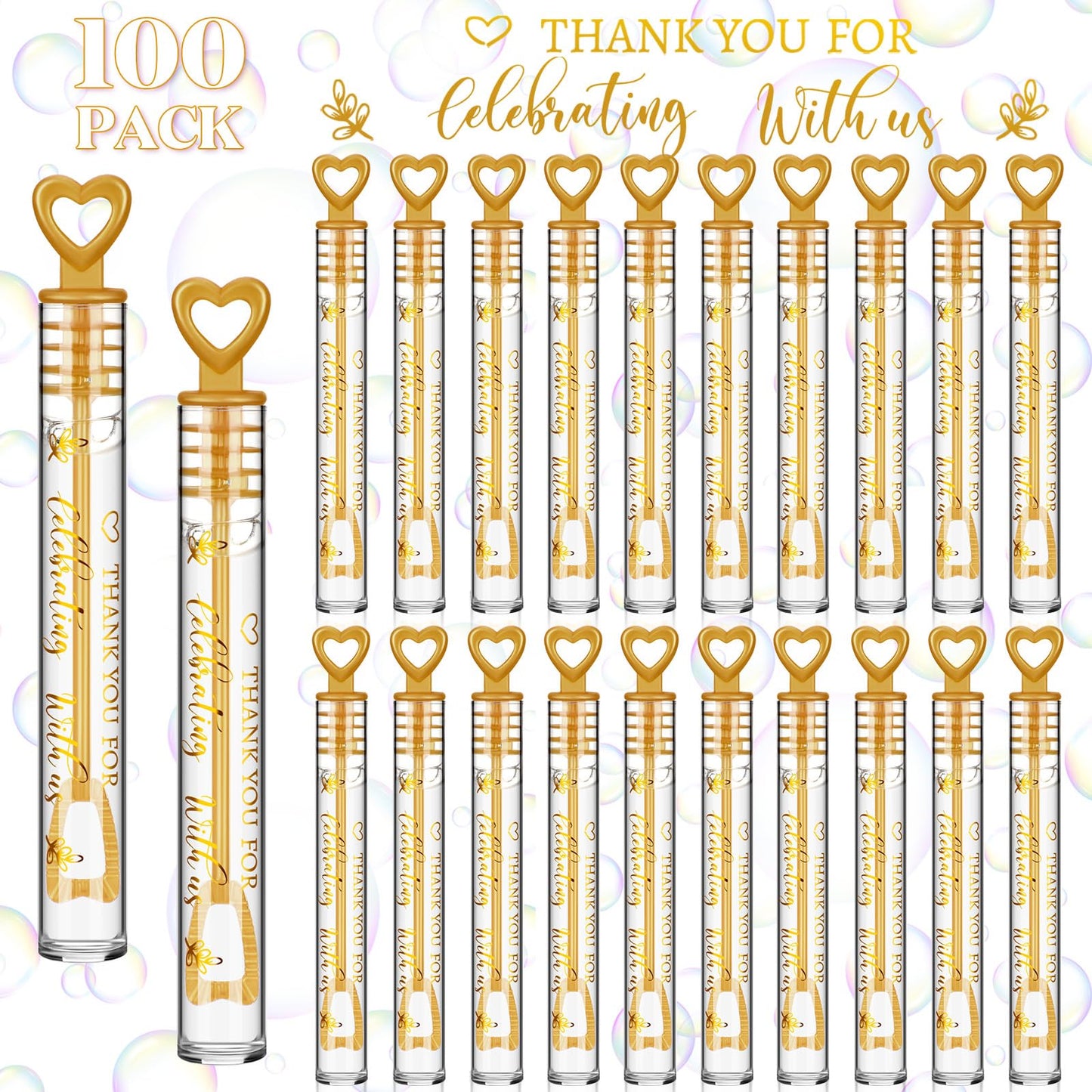 Shappy 100 Pcs Wedding Bubble Wands with Gold Heart – Bulk Party Favors & Goody Bag Fillers