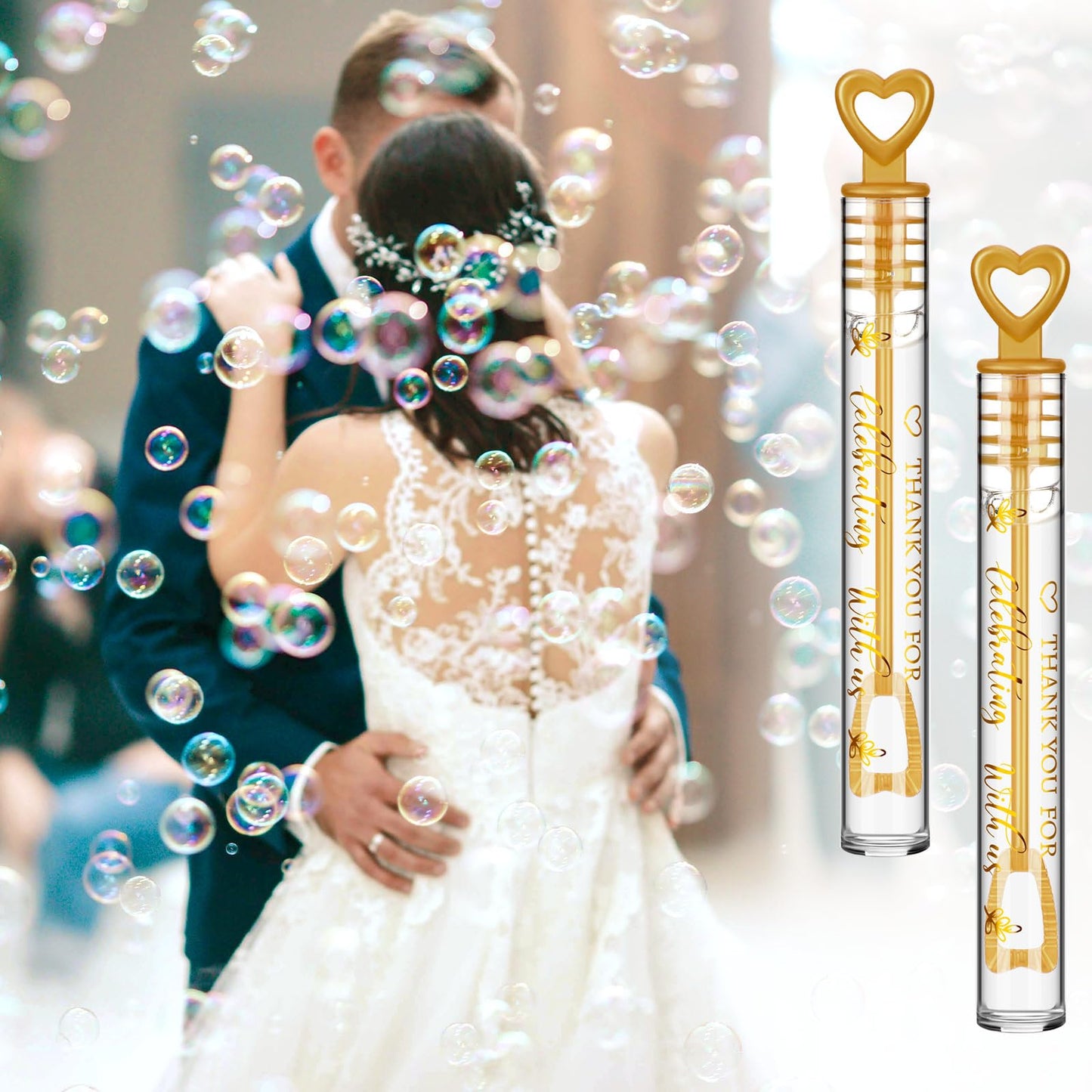 Shappy 100 Pcs Wedding Bubble Wands with Gold Heart – Bulk Party Favors & Goody Bag Fillers