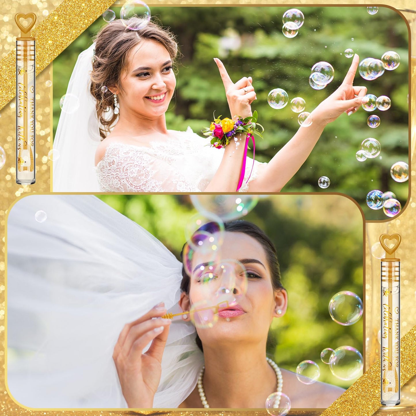 Shappy 100 Pcs Wedding Bubble Wands with Gold Heart – Bulk Party Favors & Goody Bag Fillers