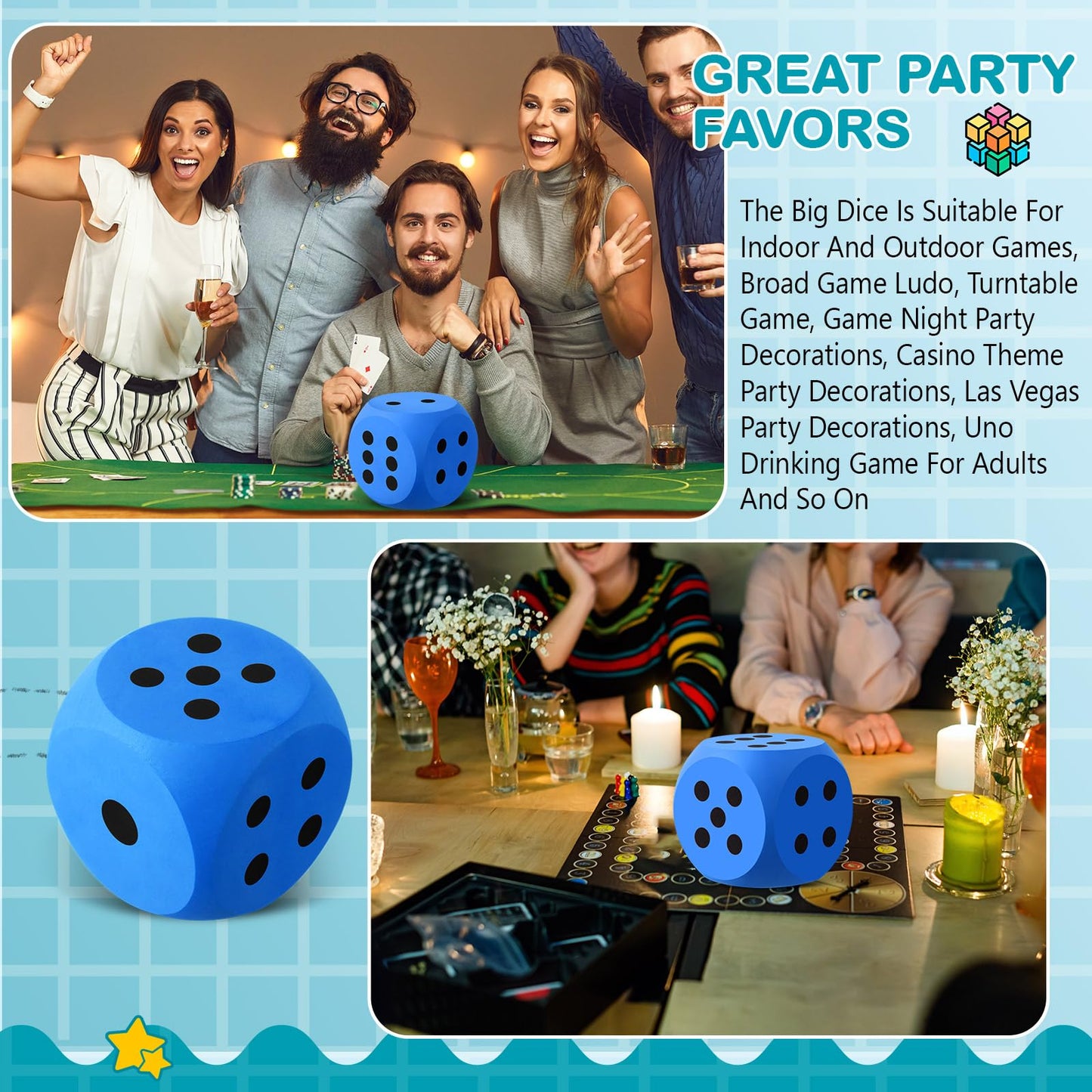Shappy 6-Inch Foam Dice – Jumbo Blue EVA Foam Dice for Learning & Play