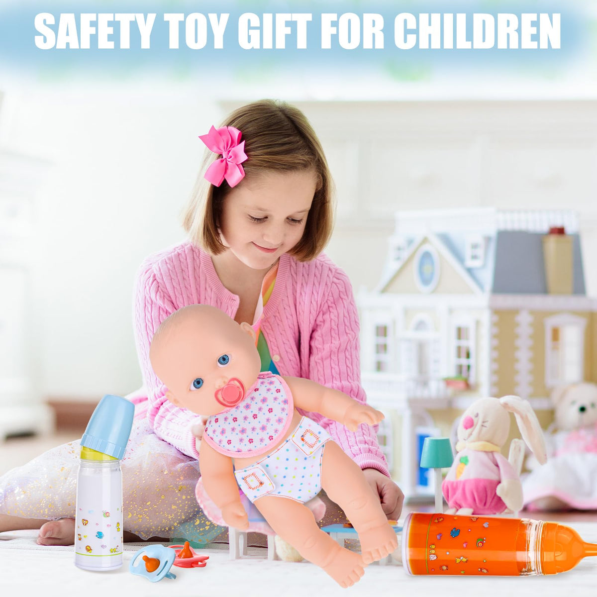 Shappy 10-Piece Baby Doll Accessories Feeding Set – Bottles, Bibs & Diapers