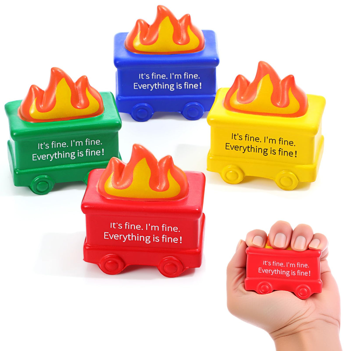 Shappy 4-Piece Dumpster Stress Relief Balls – Portable PU Fidget Toys for Adults (Colorful)