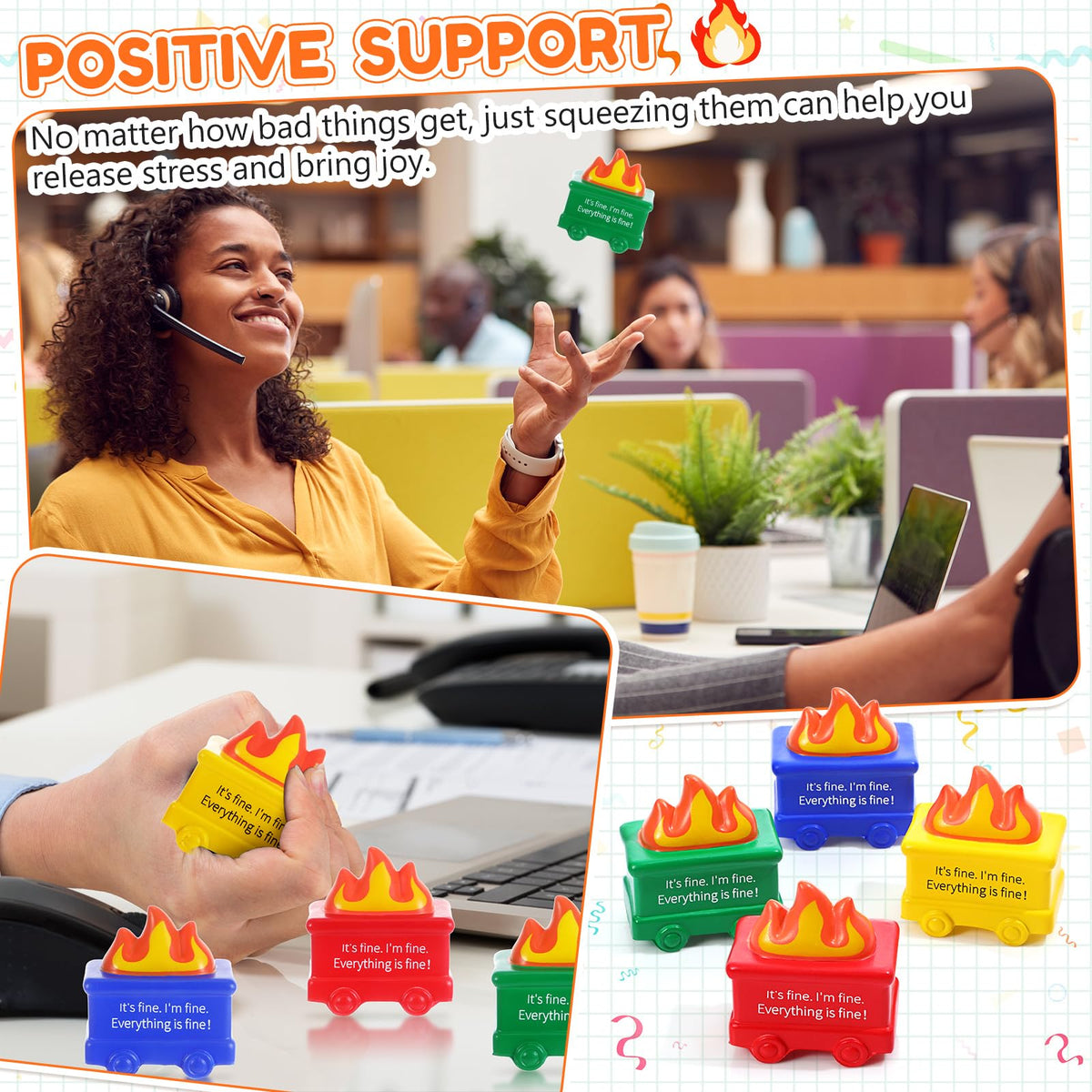 Shappy 4-Piece Dumpster Stress Relief Balls – Portable PU Fidget Toys for Adults (Colorful)