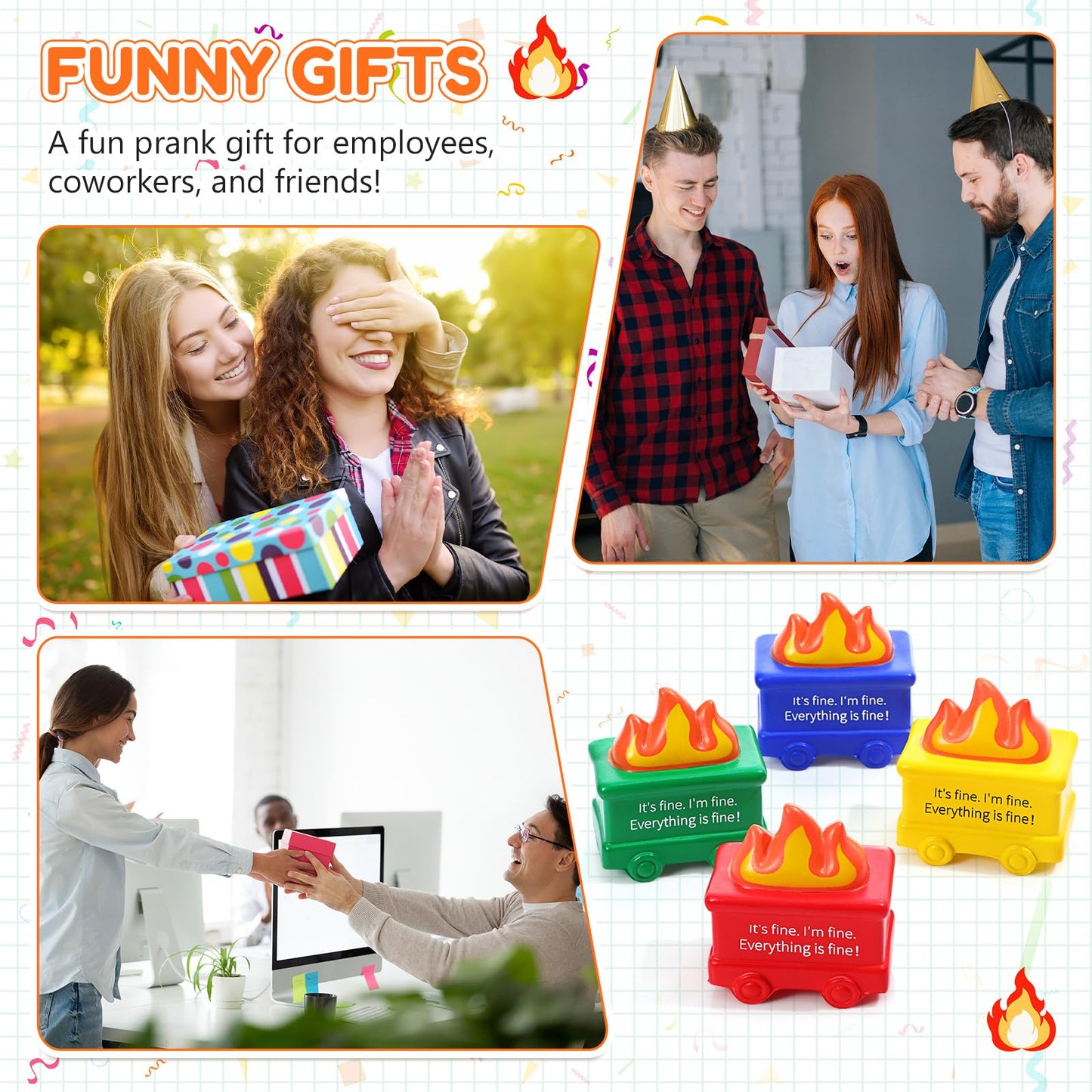Shappy 4-Piece Dumpster Stress Relief Balls – Portable PU Fidget Toys for Adults (Colorful)
