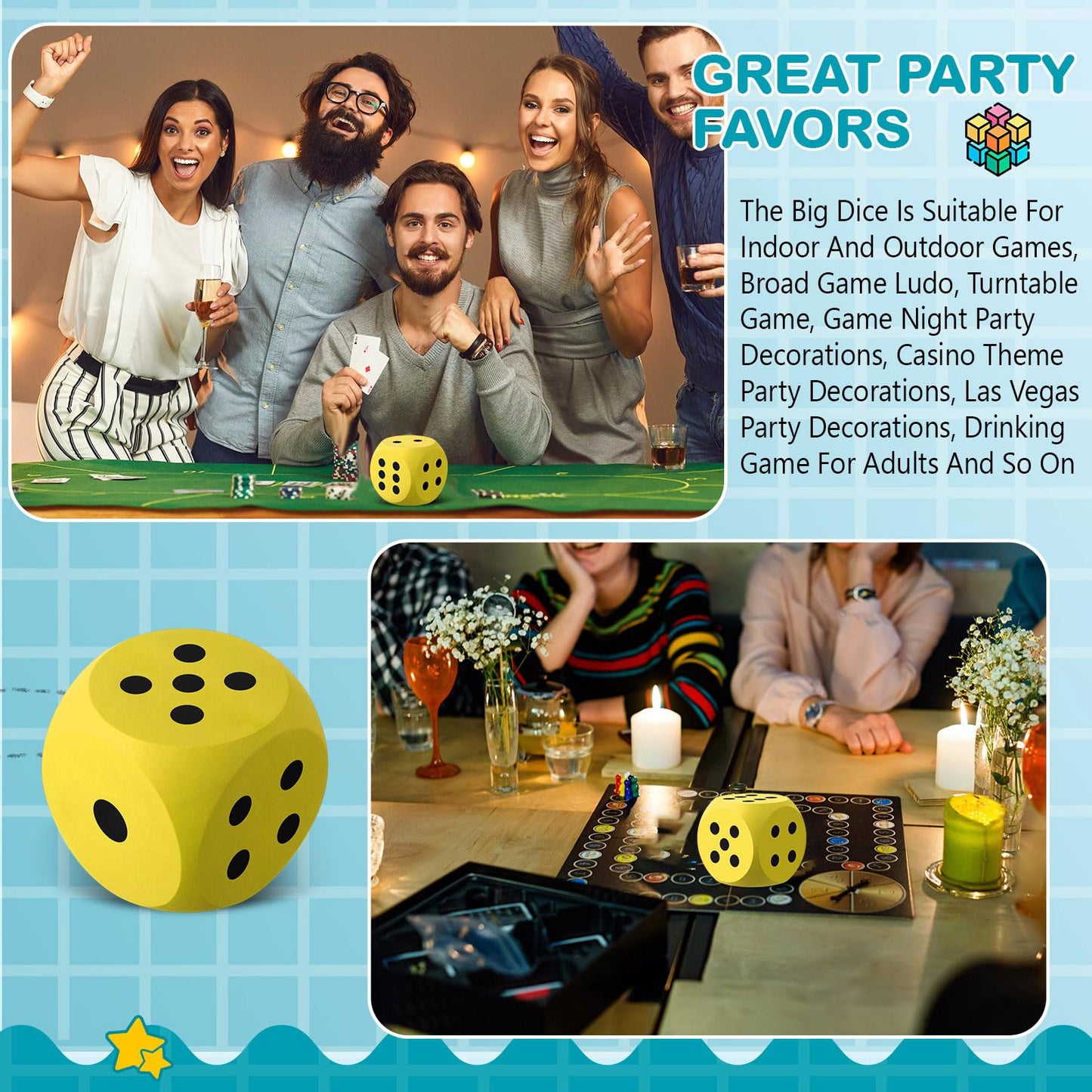 Shappy 3-Inch Foam Dice – Giant Yellow EVA Foam Dice for Learning & Game Nights