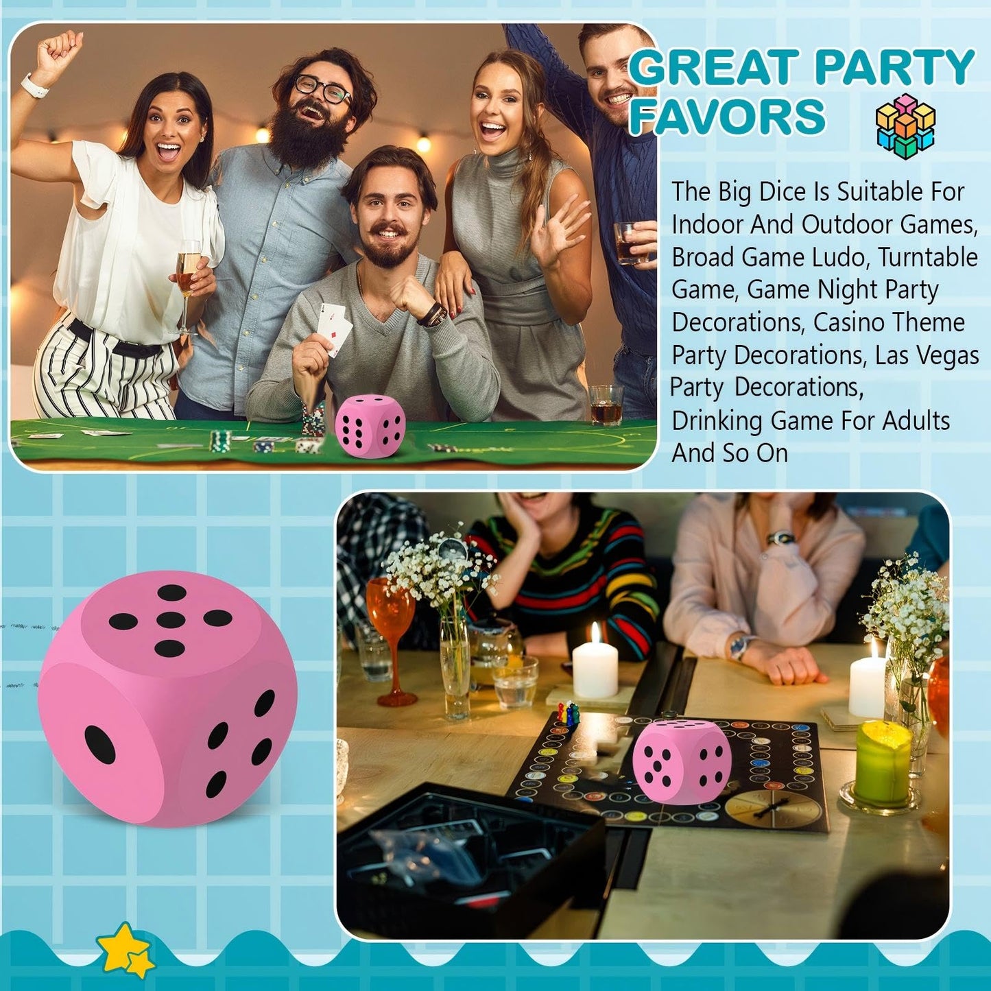 Shappy 3-Inch Pink Foam Dice — Large EVA Jumbo Dice for Learning & Games