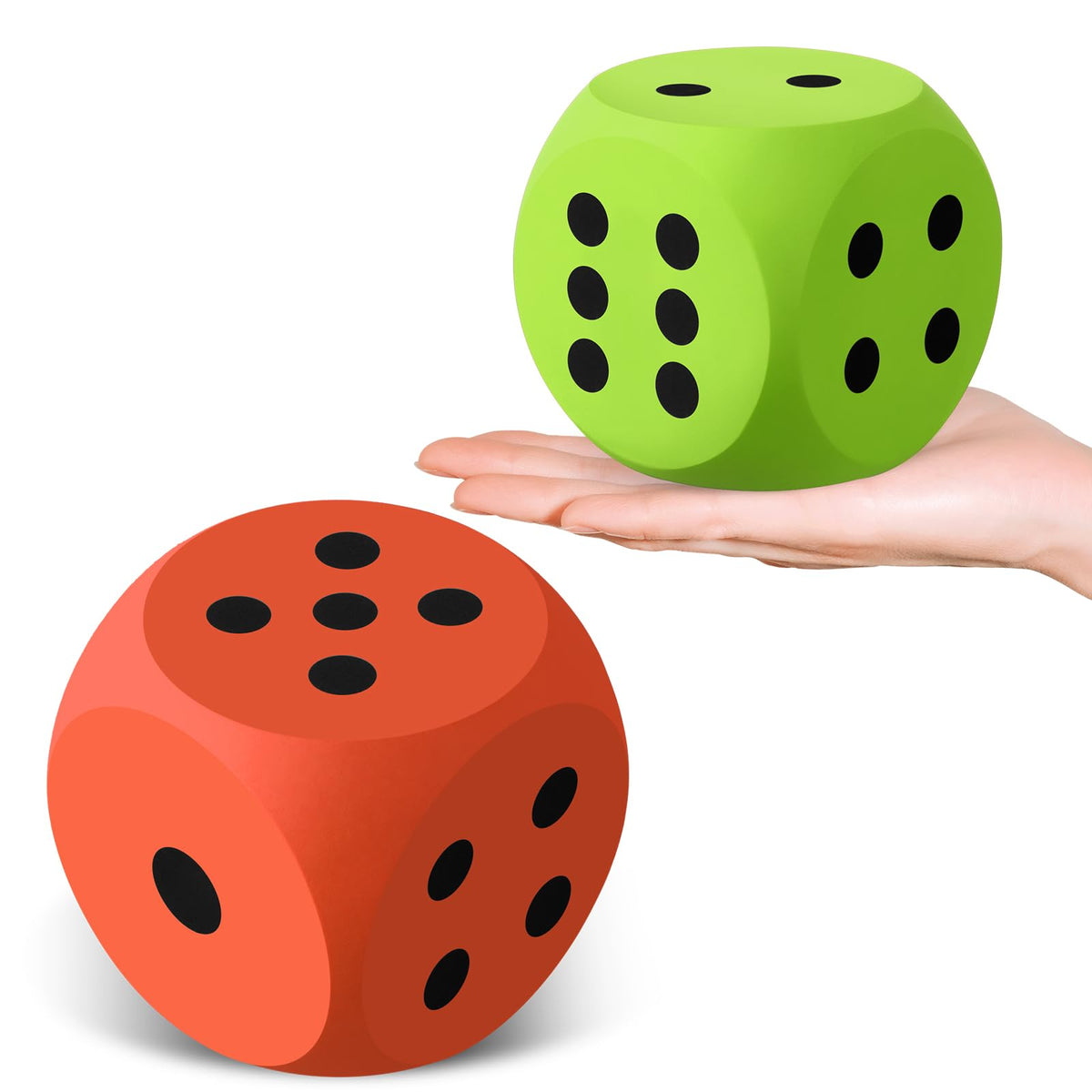 Shappy 3-Inch Foam Dice – Large Educational EVA Foam Jumbo Dice, Orange & Green (2 Pcs)