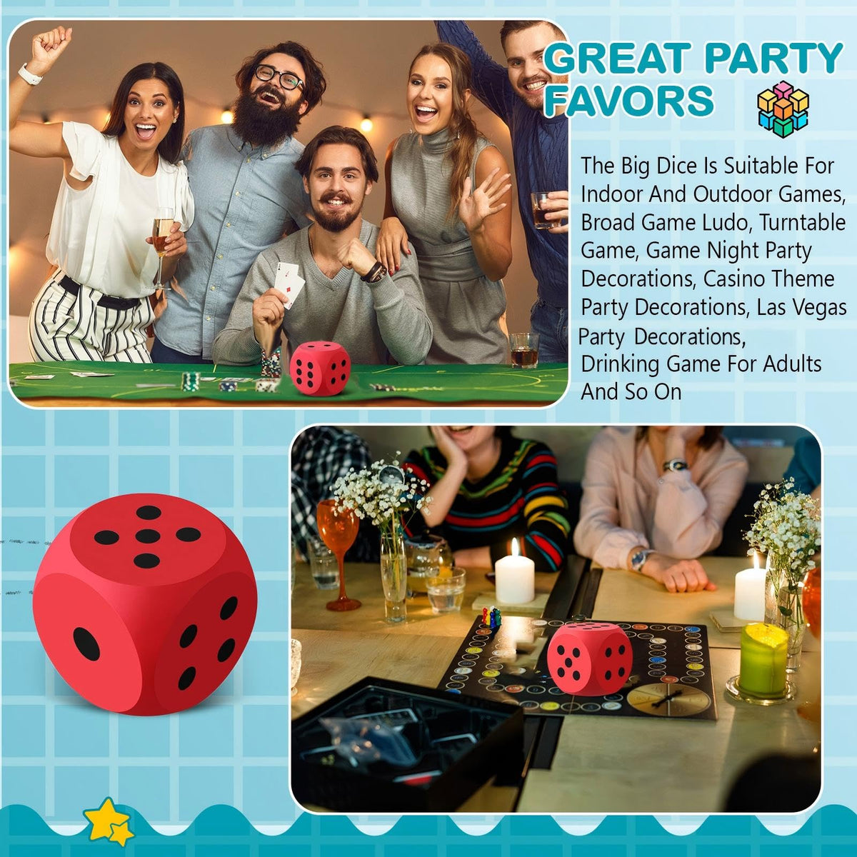 Shappy 3-Inch Red Foam Dice (2 Pcs) – Large Safe Educational Toy for Learning & Game Nights