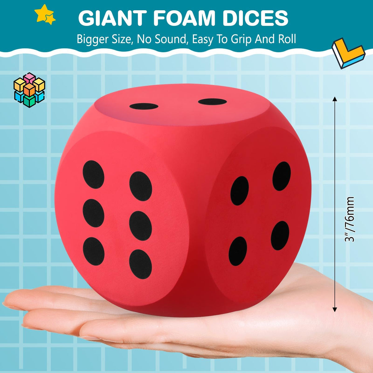 Shappy 3-Inch Red Foam Dice (2 Pcs) – Large Safe Educational Toy for Learning & Game Nights