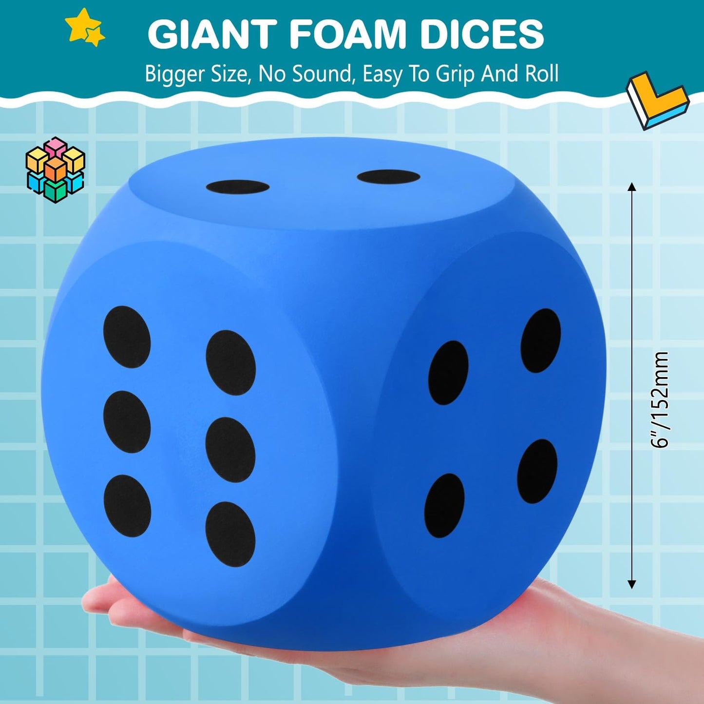Shappy 6-Inch Foam Dice – Jumbo Blue EVA Foam Dice for Learning & Play