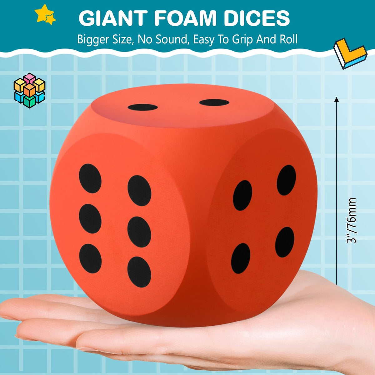 Shappy 3-Inch Foam Dice – Large Educational EVA Foam Jumbo Dice, Orange & Green (2 Pcs)