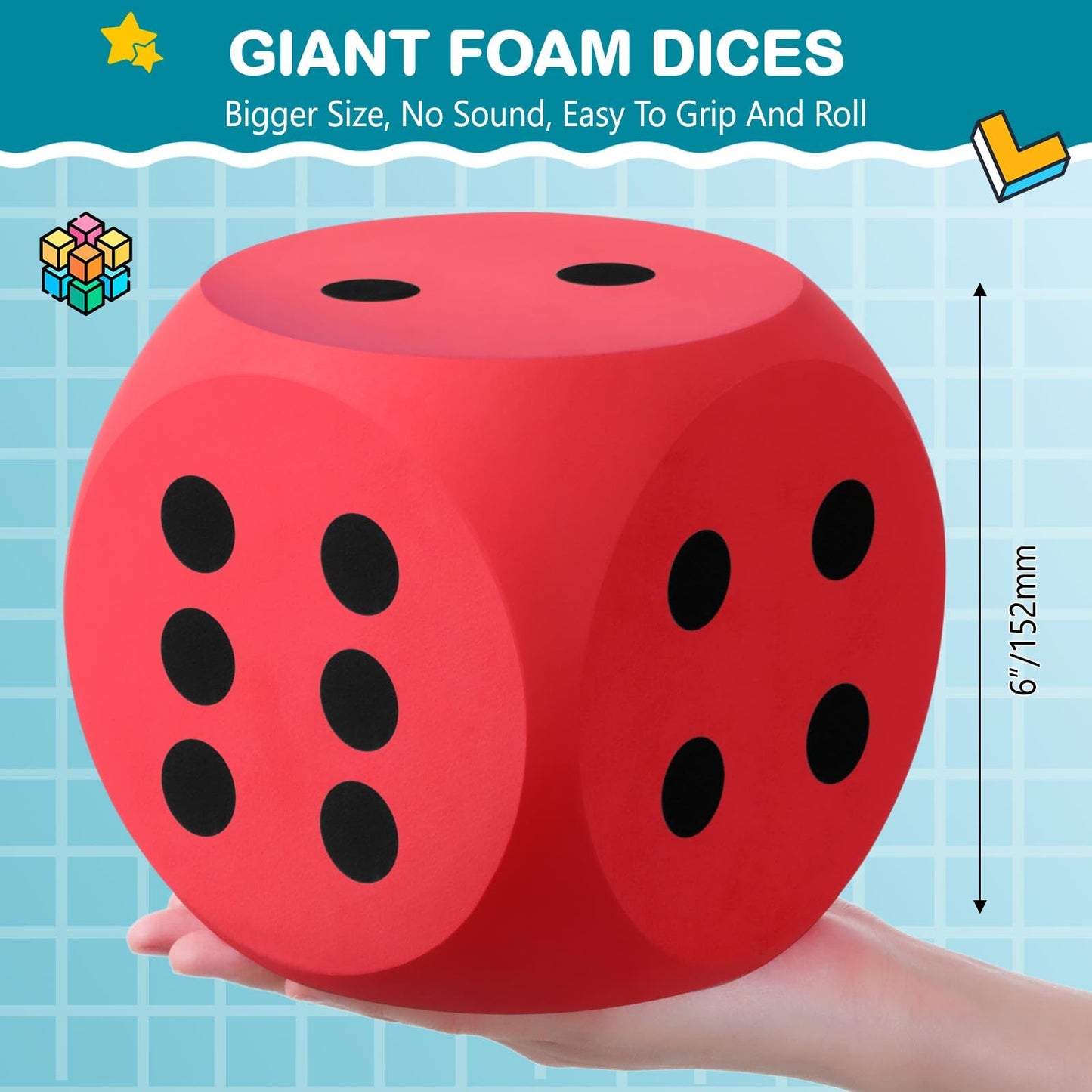 Shappy 6-Inch Foam Dice – Large Educational Jumbo Dice (Red & Green, 2 Pcs)