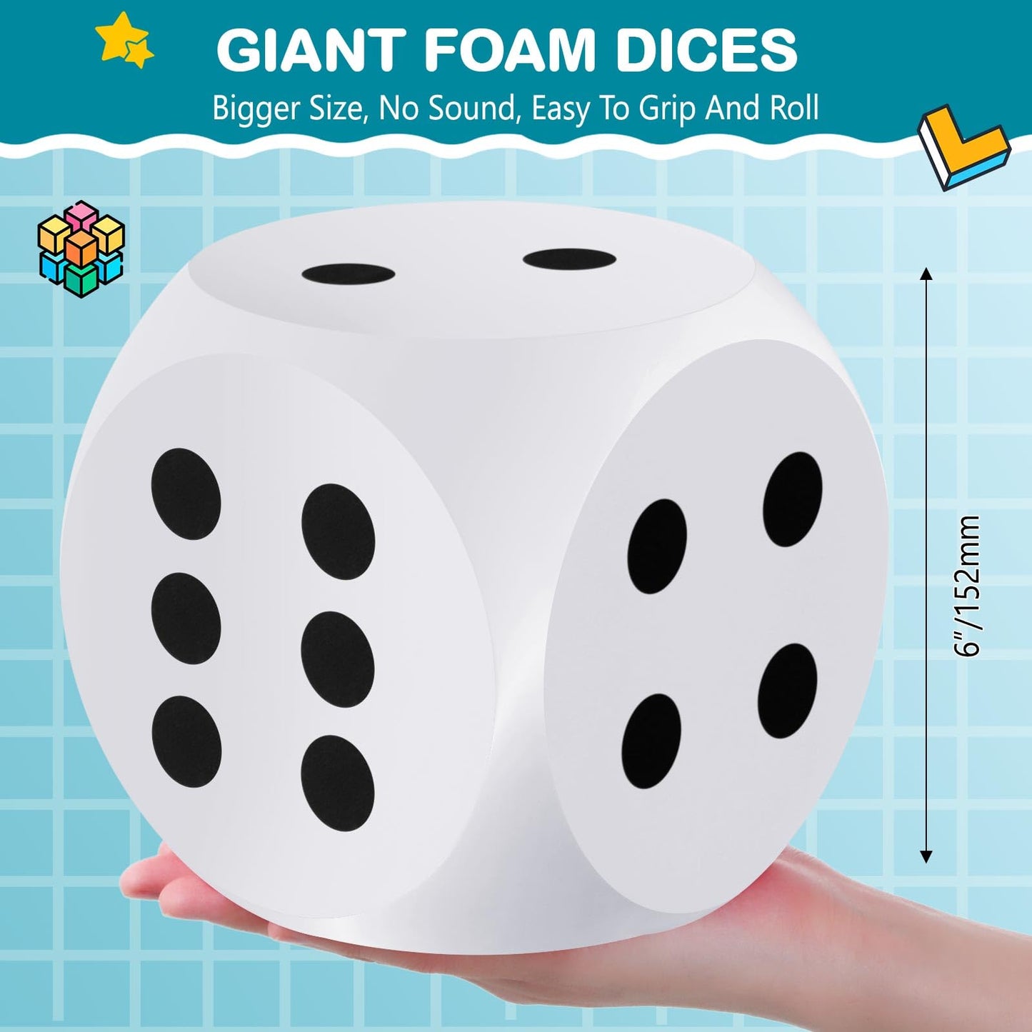 Shappy 6-Inch Foam Dice – Giant Educational EVA Dice for Game Nights
