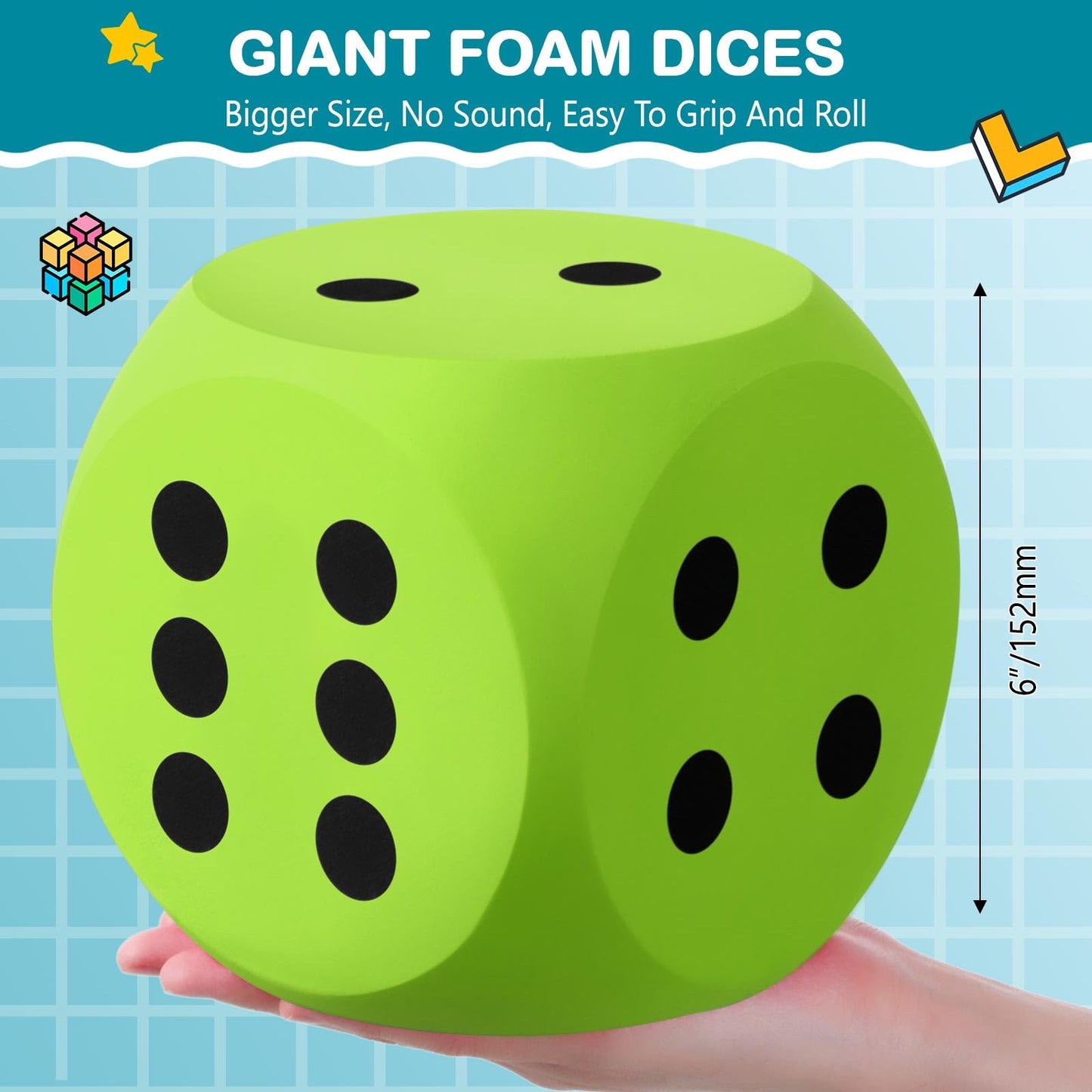 Shappy 6-Inch Foam Dice – Giant Green EVA Foam Dice for Games & Learning