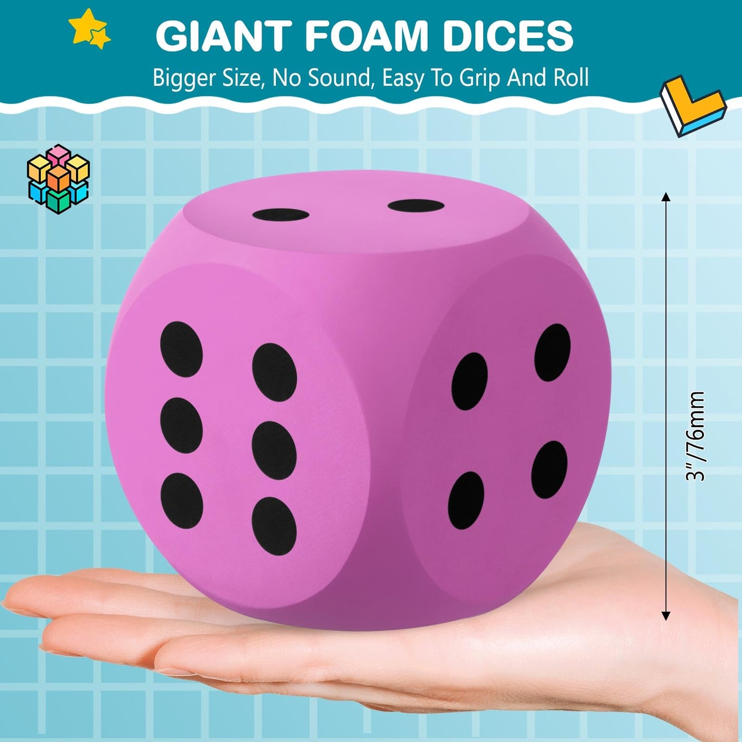 Shappy 3-Inch Foam Dice – Rose Red Giant EVA Foam Dice for Learning, Game Nights & Creative Play