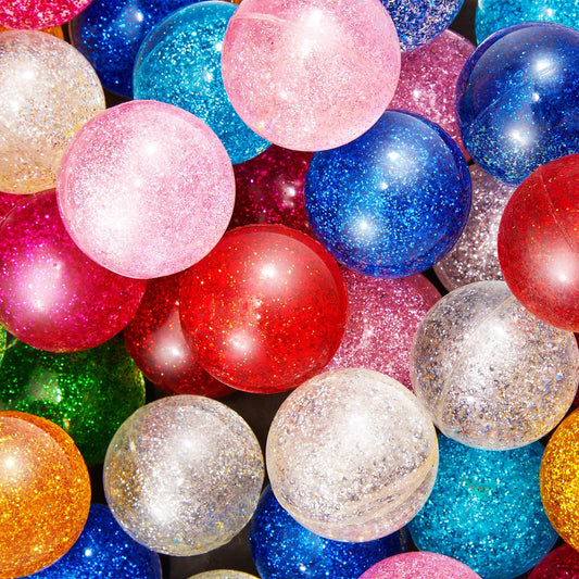 Shappy 60 Pcs 45mm Glitter Bouncy Balls Bulk with Storage Bag – Large Party Favors