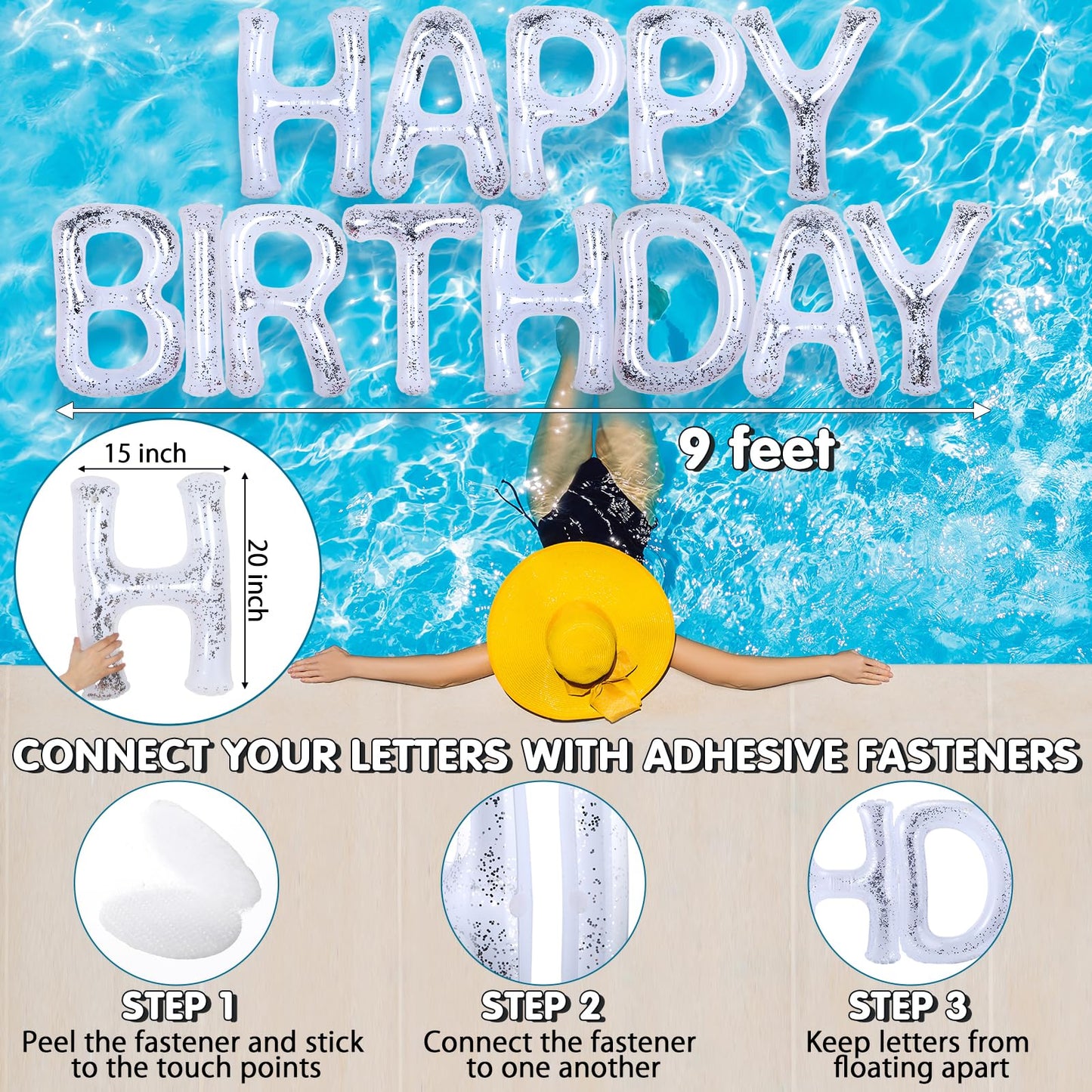 Shappy 20'' Happy Birthday Pool Letters with Adhesive Dots