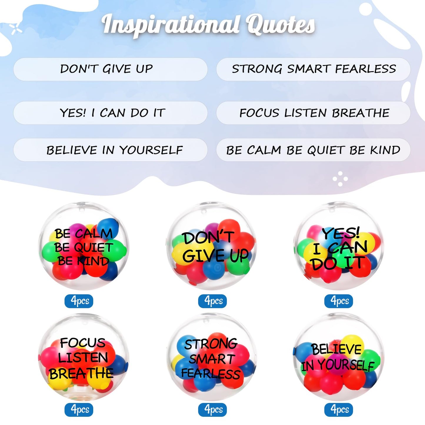 Shappy 24 Pcs Inspirational Stress Relief Balls – 2.36 Inch Colorful Motivational Squeeze Balls for Adults