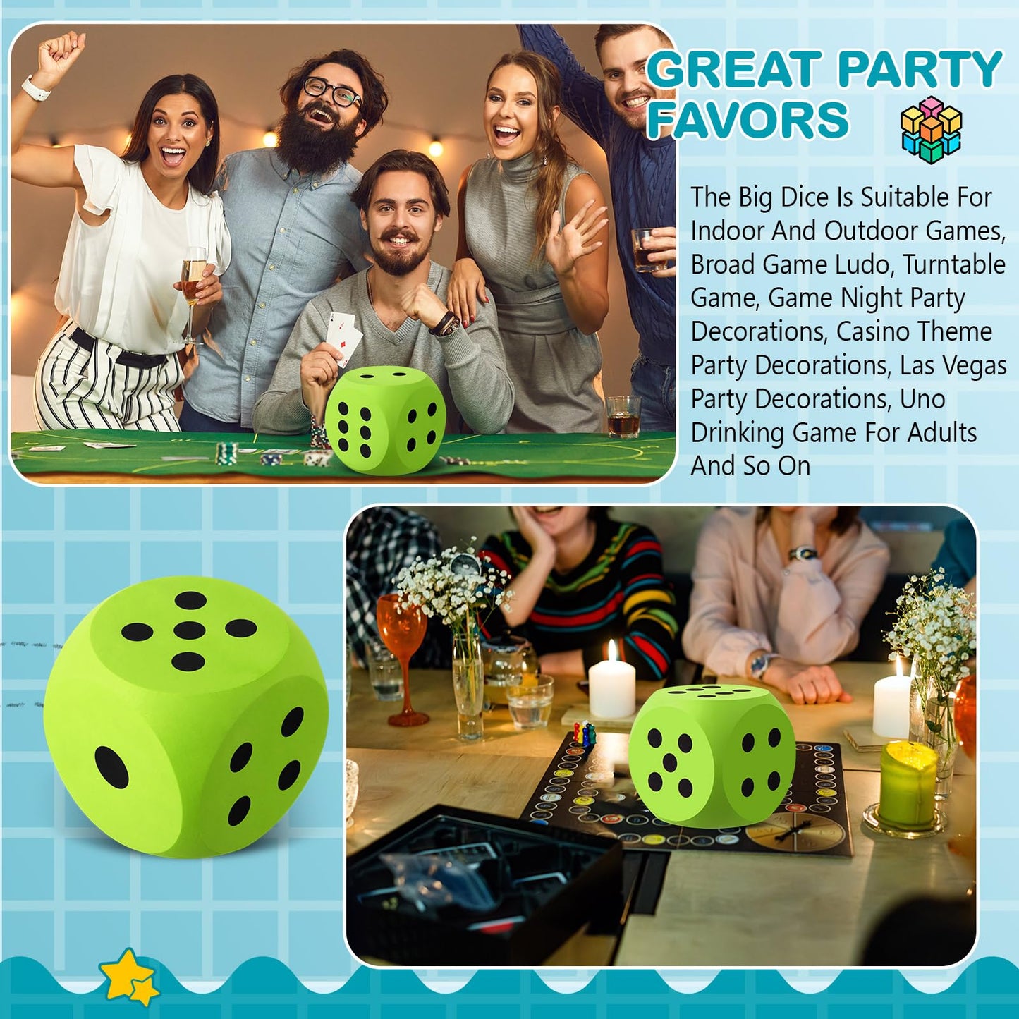 Shappy 6-Inch Foam Dice – Giant Green EVA Foam Dice for Games & Learning