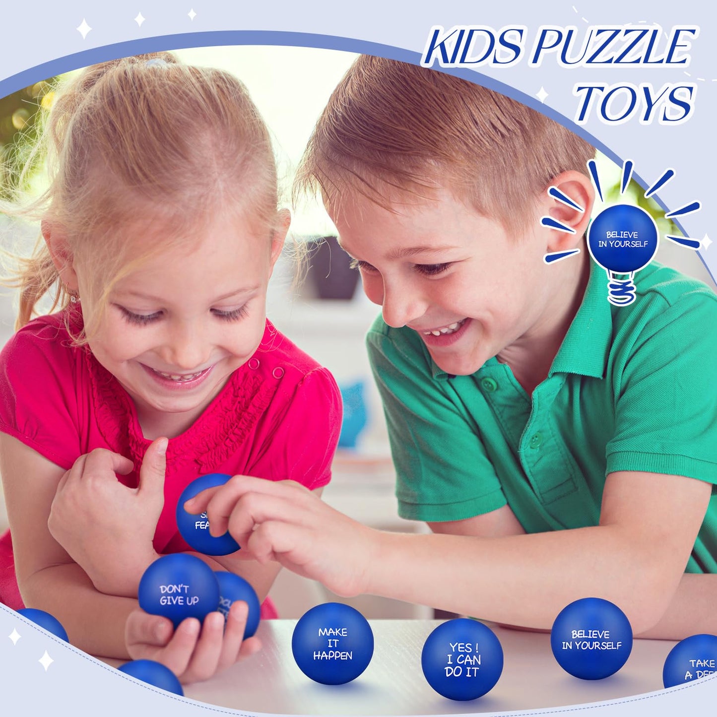 Shappy 72 Pcs Inspirational Stress Relief Balls – Motivational PU Fidget Toys for Adults (Blue)