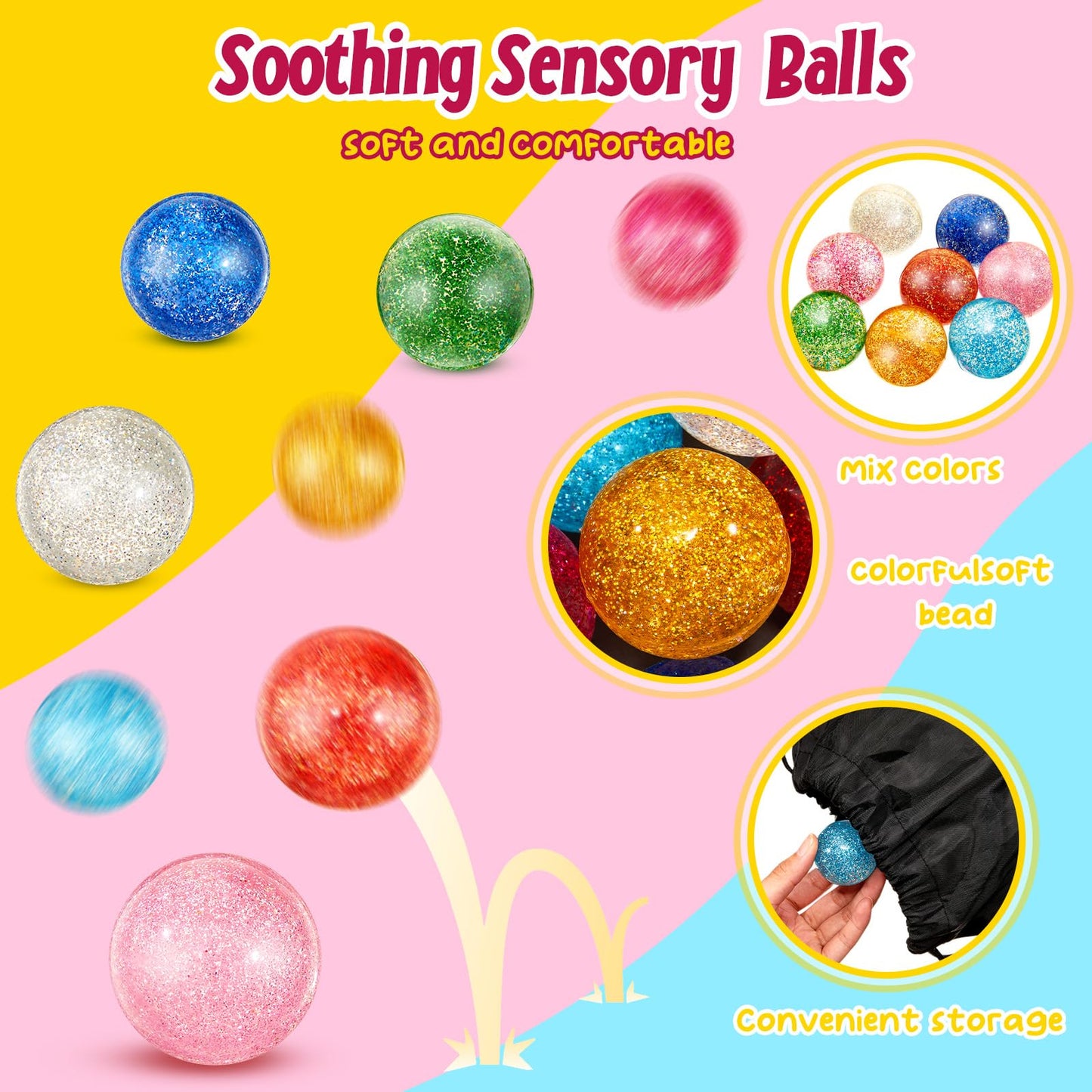 Shappy 60 Pcs 45mm Glitter Bouncy Balls Bulk with Storage Bag – Large Party Favors