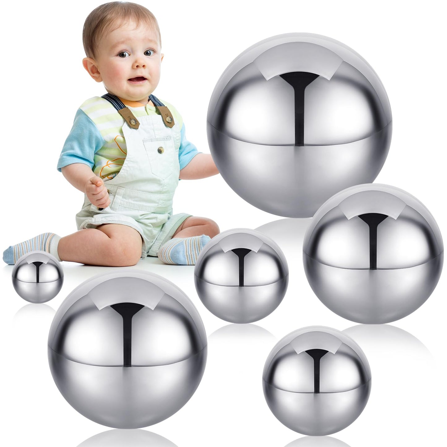 Shappy 6 Pcs Sensory Reflective Balls – Stainless Steel Gazing Mirror Balls for Sensory Play & Decor (1.5–5.9 in)