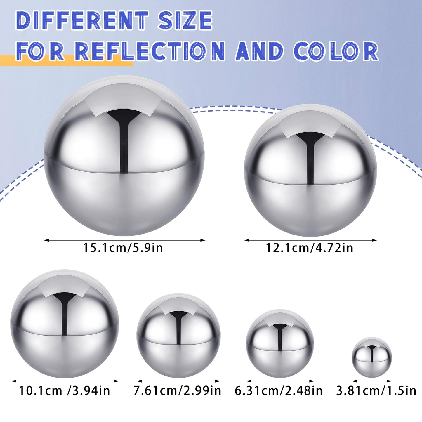 Shappy 6 Pcs Sensory Reflective Balls – Stainless Steel Gazing Mirror Balls for Sensory Play & Decor (1.5–5.9 in)