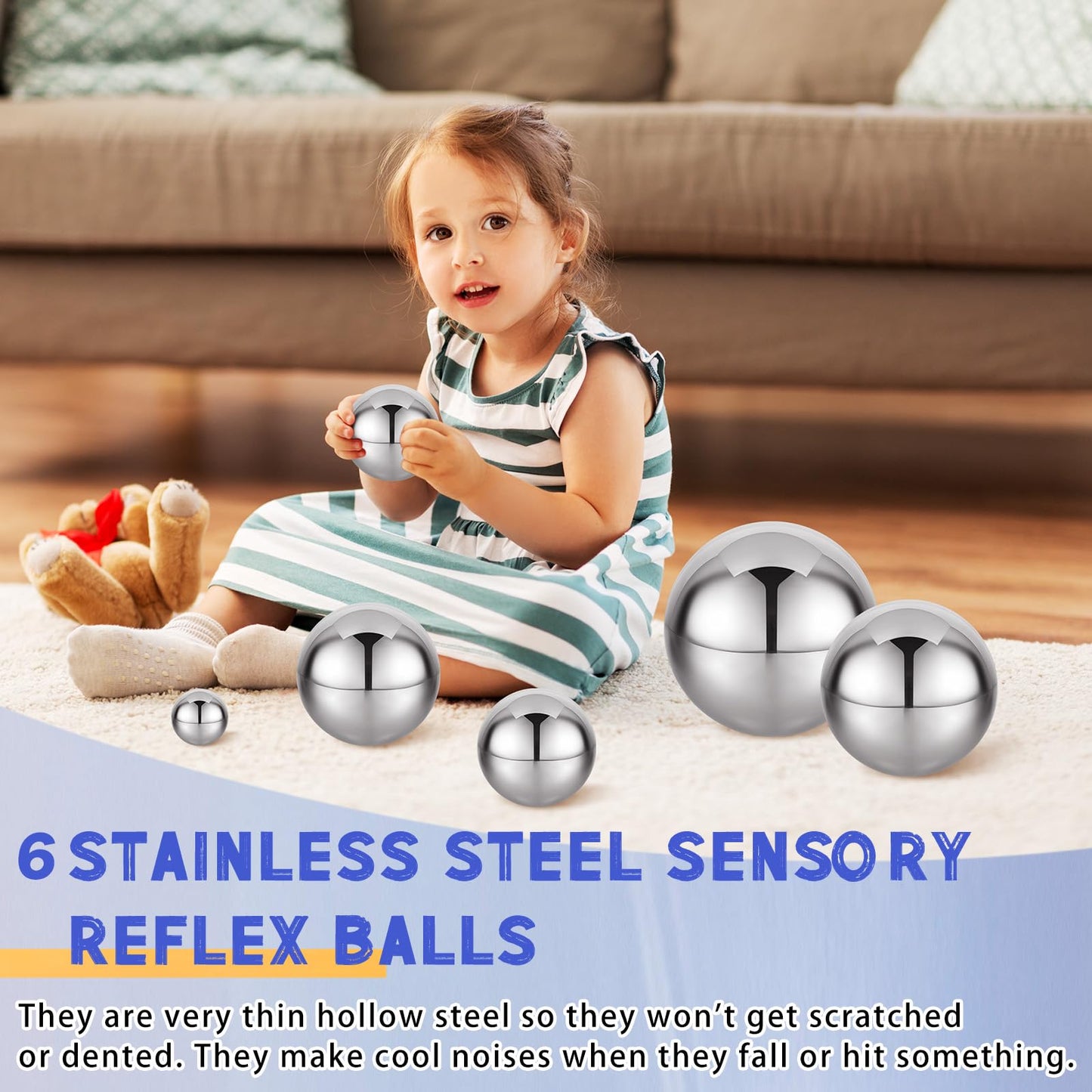 Shappy 6 Pcs Sensory Reflective Balls – Stainless Steel Gazing Mirror Balls for Sensory Play & Decor (1.5–5.9 in)