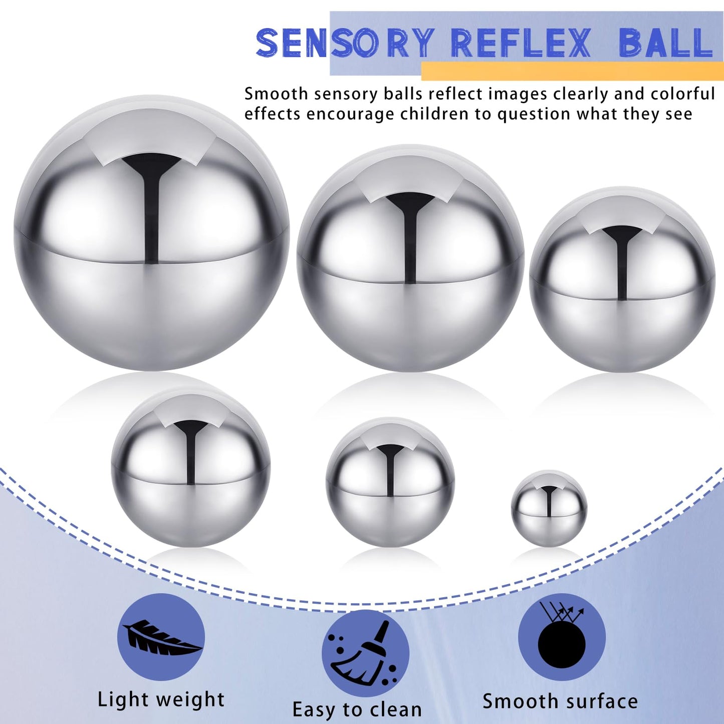 Shappy 6 Pcs Sensory Reflective Balls – Stainless Steel Gazing Mirror Balls for Sensory Play & Decor (1.5–5.9 in)