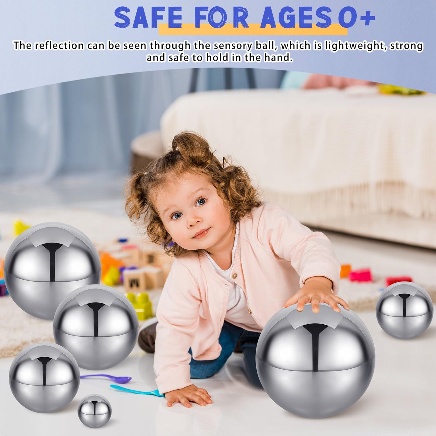 Shappy 6 Pcs Sensory Reflective Balls – Stainless Steel Gazing Mirror Balls for Sensory Play & Decor (1.5–5.9 in)