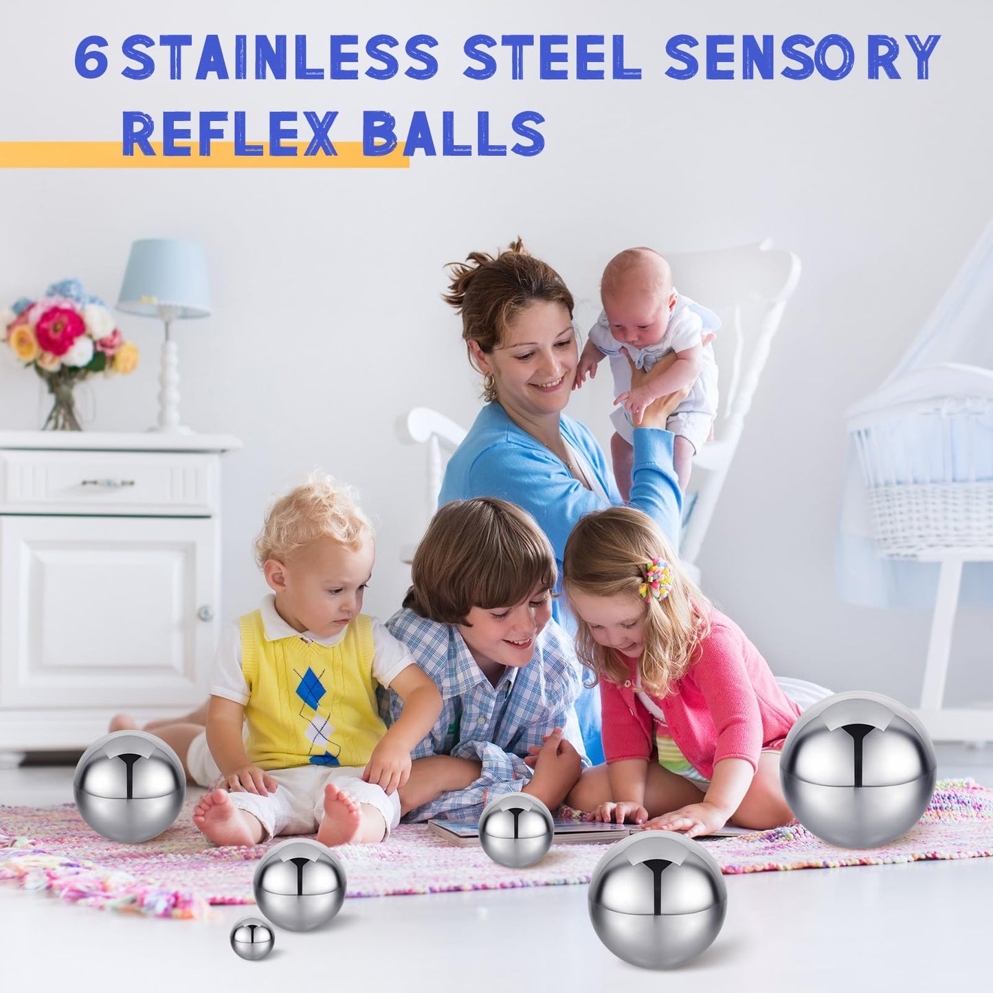 Shappy 6 Pcs Sensory Reflective Balls – Stainless Steel Gazing Mirror Balls for Sensory Play & Decor (1.5–5.9 in)
