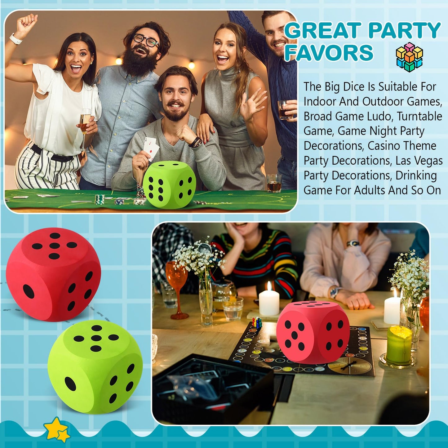 Shappy 6-Inch Foam Dice – Large Educational Jumbo Dice (Red & Green, 2 Pcs)