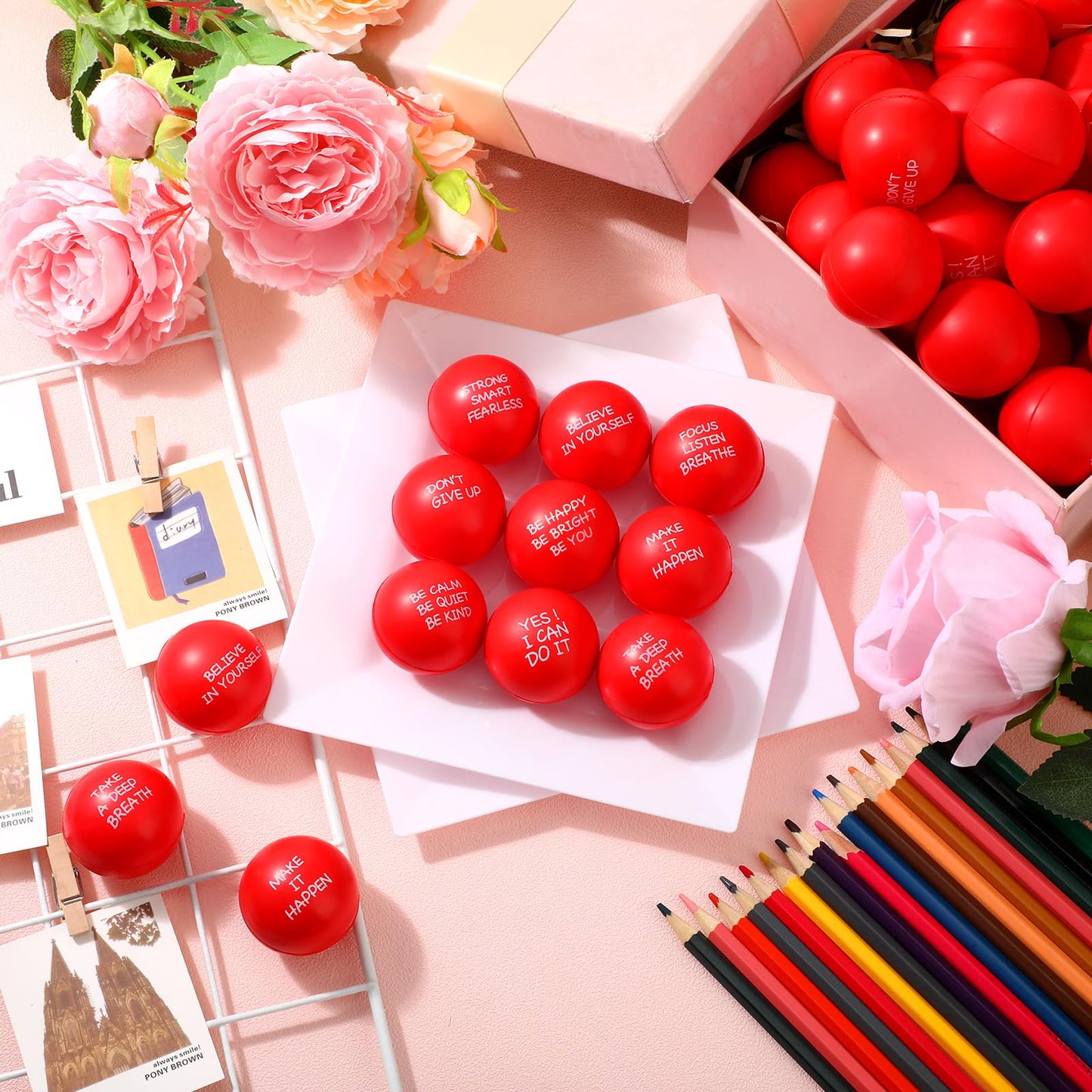 Shappy 72 Pcs Inspirational Stress Relief Balls – Motivational PU Fidget Toys for Adults (Red)