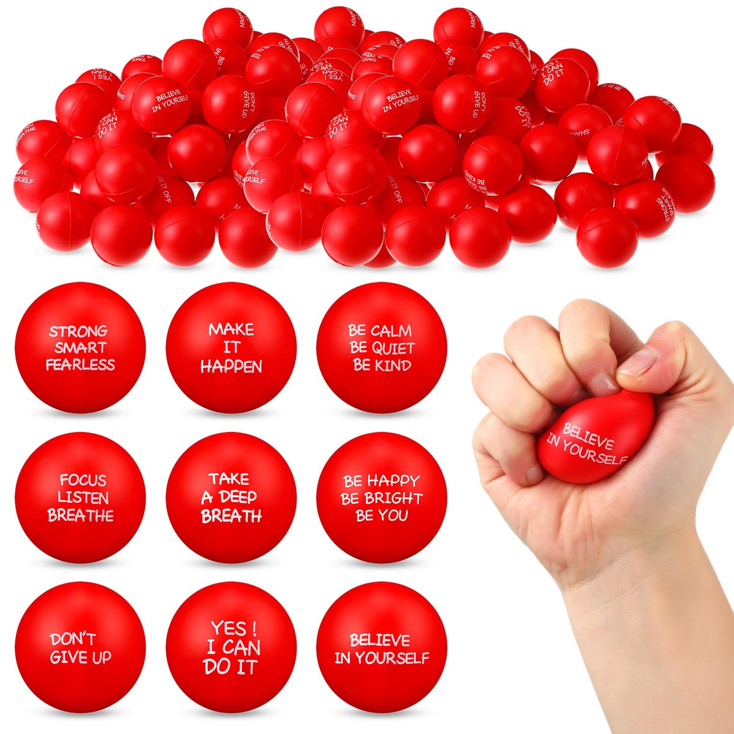 Shappy 72 Pcs Inspirational Stress Relief Balls – Motivational PU Fidget Toys for Adults (Red)