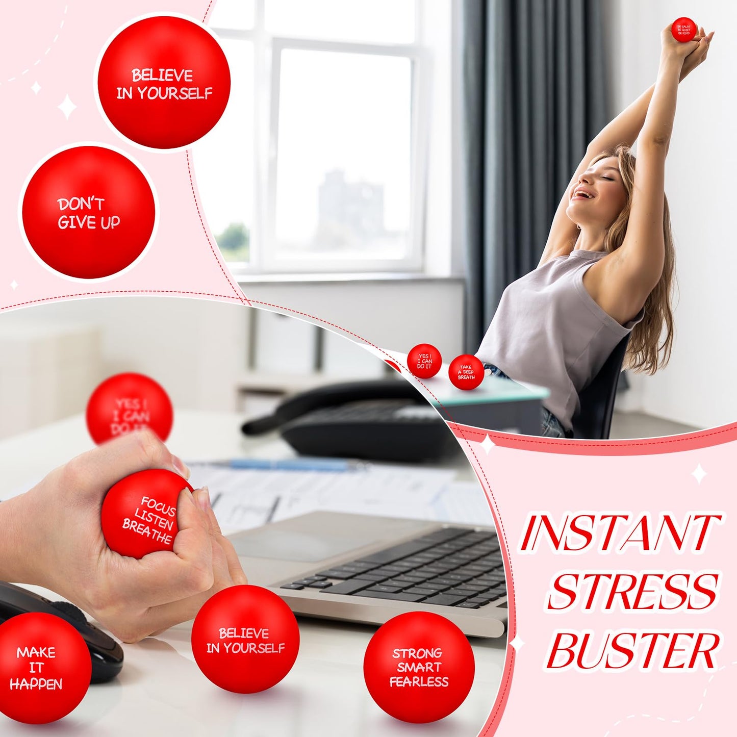 Shappy 72 Pcs Inspirational Stress Relief Balls – Motivational PU Fidget Toys for Adults (Red)