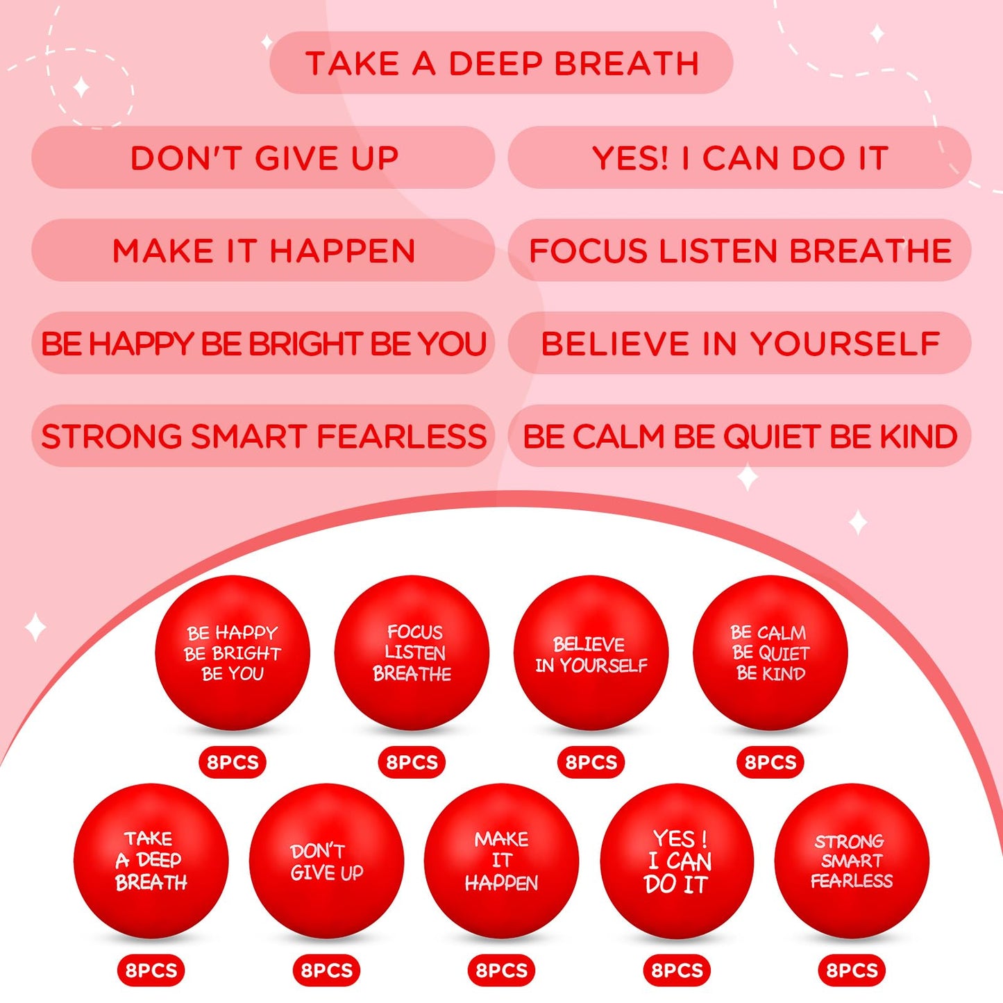 Shappy 72 Pcs Inspirational Stress Relief Balls – Motivational PU Fidget Toys for Adults (Red)