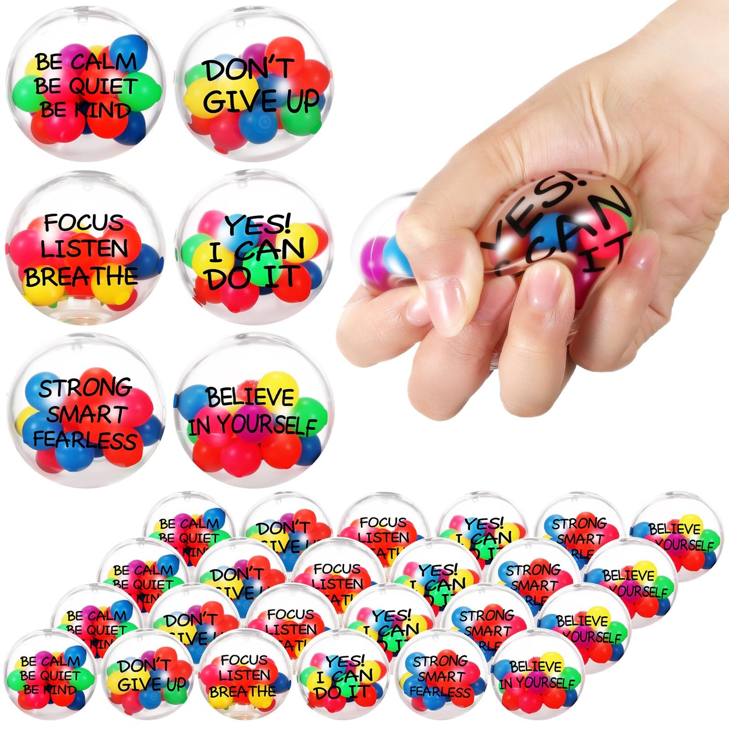 Shappy 24 Pcs Inspirational Stress Relief Balls – 2.36 Inch Colorful Motivational Squeeze Balls for Adults
