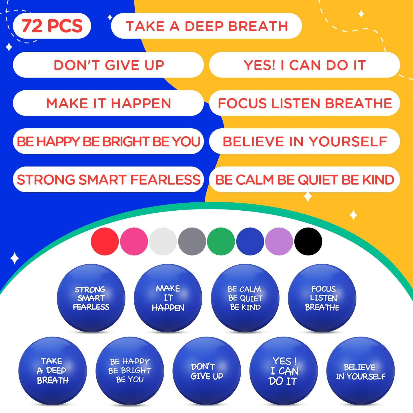 Shappy 72-Piece Inspirational Stress Balls – Motivational PU Fidget Toys for Adults