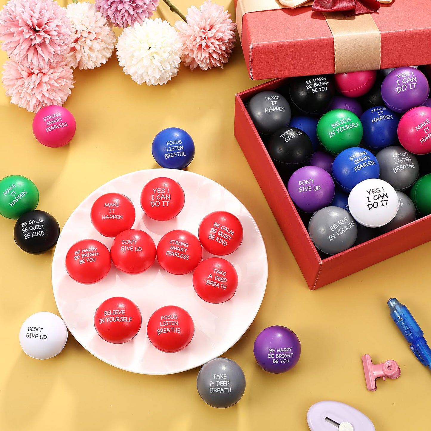 Shappy 72-Piece Inspirational Stress Balls – Motivational PU Fidget Toys for Adults