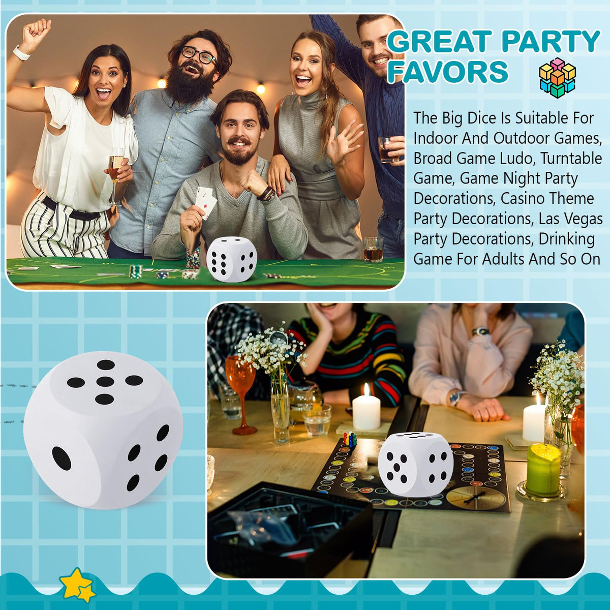 Shappy 3-Inch Foam Dice – Large White EVA Dice (2 Pcs) for Education & Game Nights