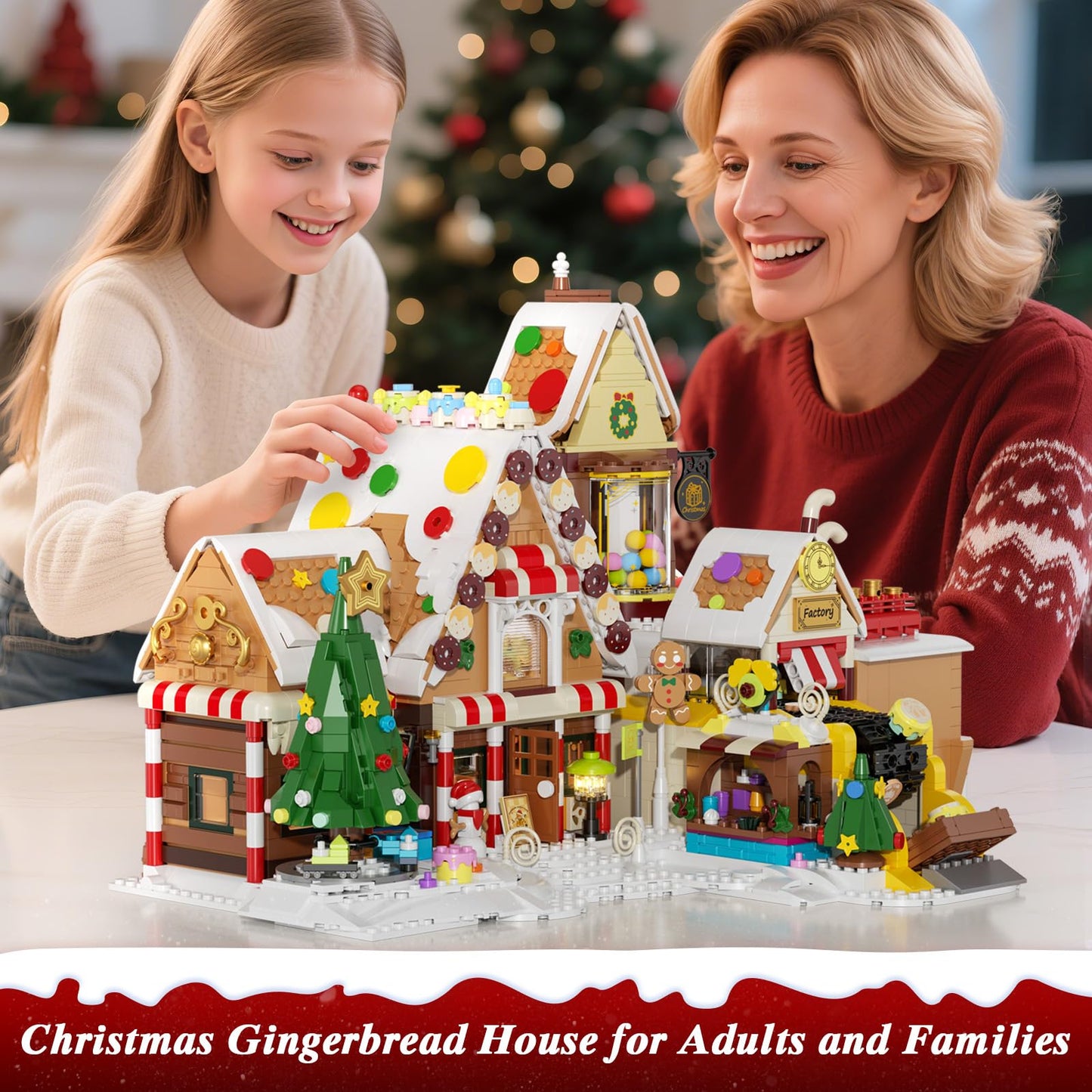 SHAREHB Christmas Gingerbread Factory Building Set – Motorized DIY Candy Kit