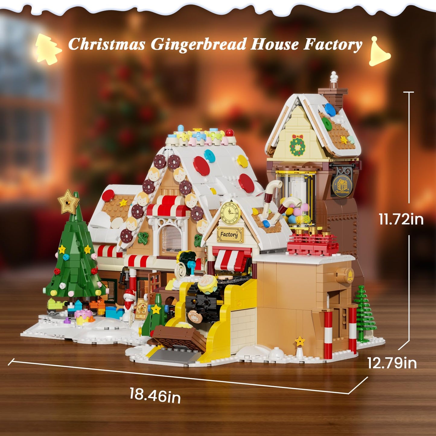 SHAREHB Christmas Gingerbread Factory Building Set – Motorized DIY Candy Kit