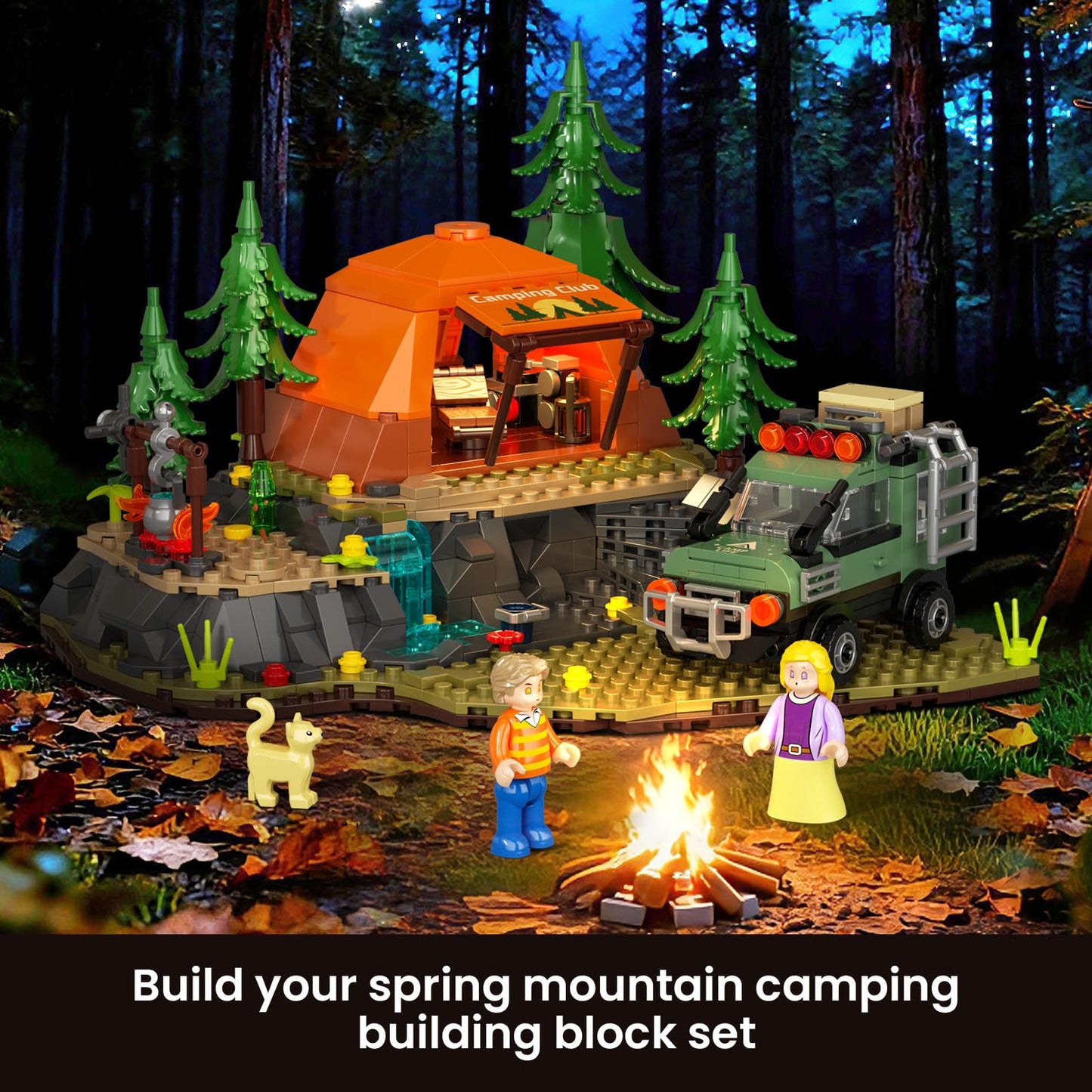 SHAREHB Mountain Camping Building Blocks Set – 677Pcs with Tent, Camper & Campfire