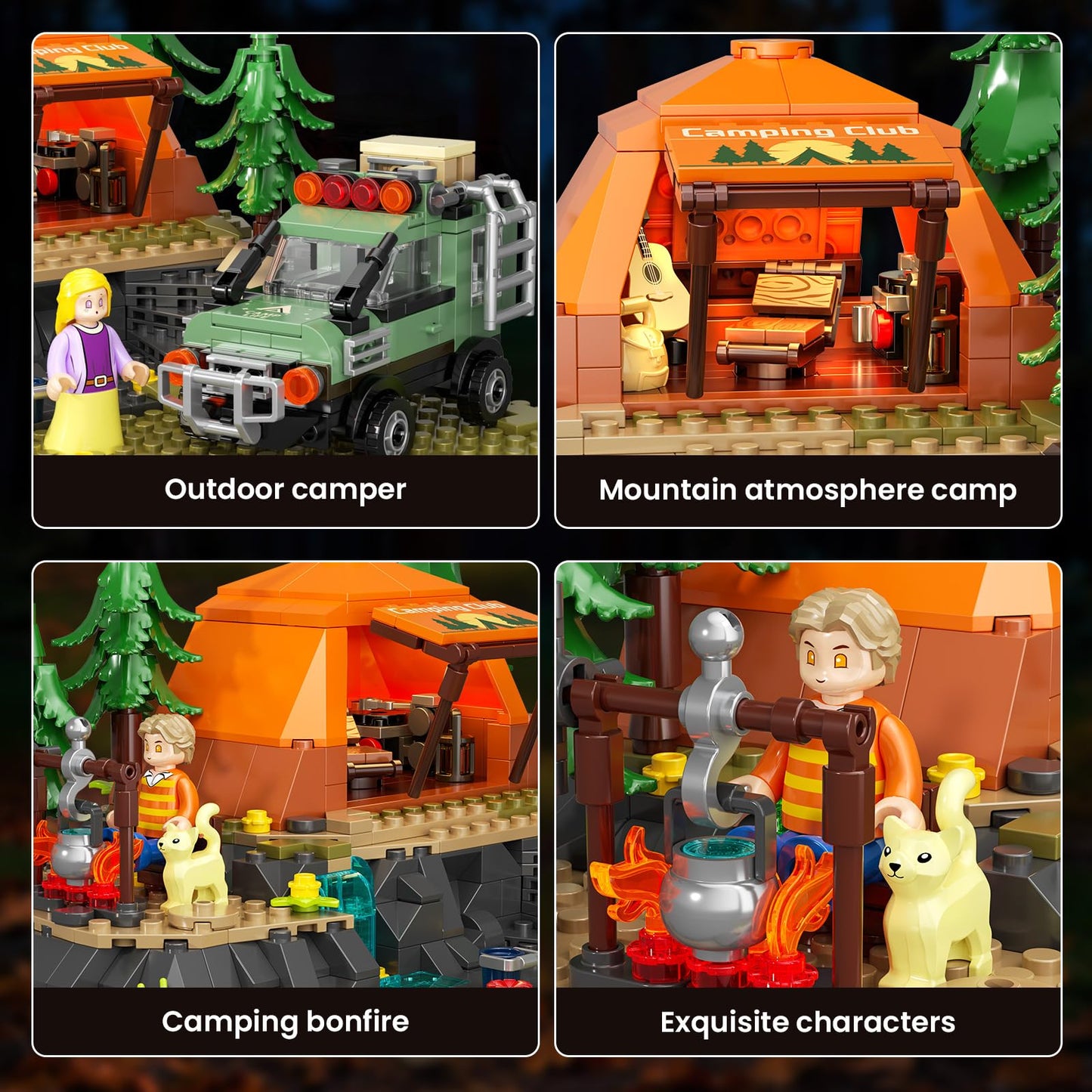 SHAREHB Mountain Camping Building Blocks Set – 677Pcs with Tent, Camper & Campfire