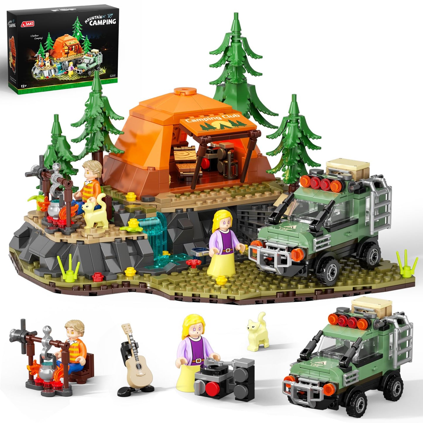 SHAREHB Mountain Camping Building Blocks Set – 677Pcs with Tent, Camper & Campfire
