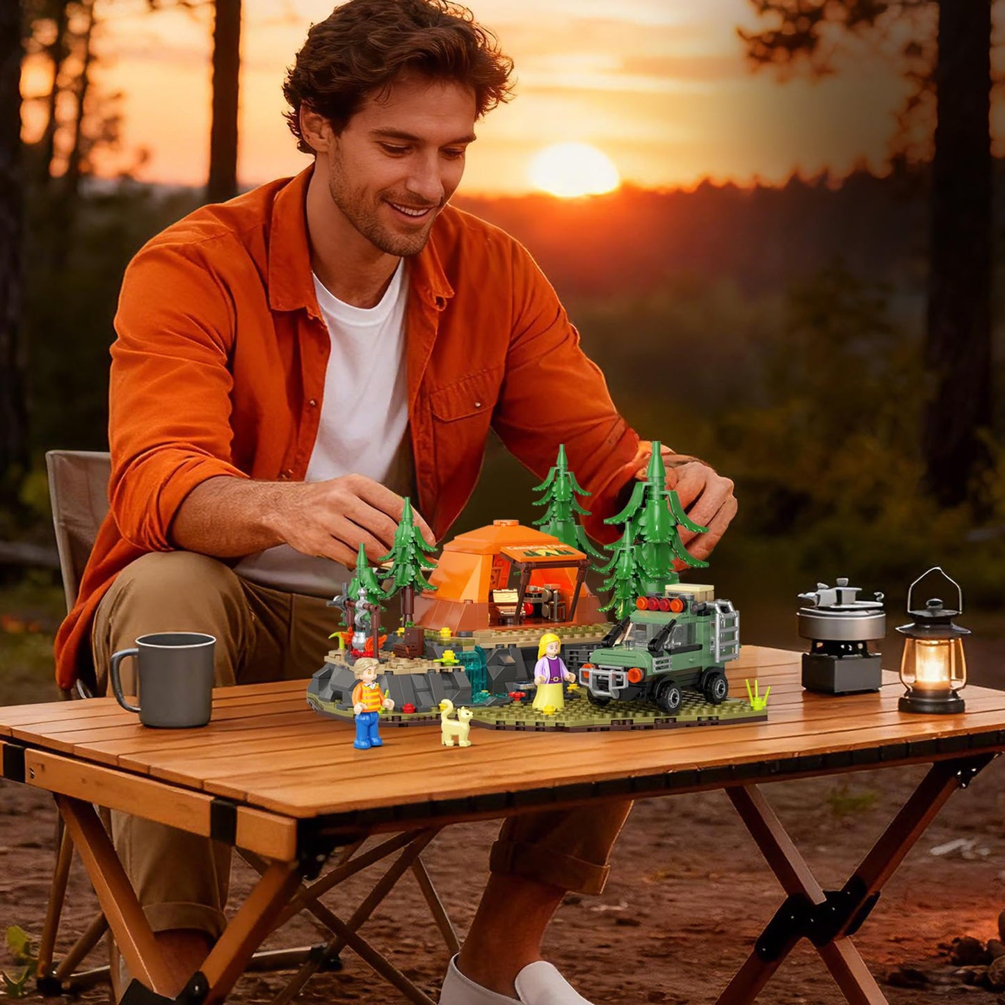 SHAREHB Mountain Camping Building Blocks Set – 677Pcs with Tent, Camper & Campfire